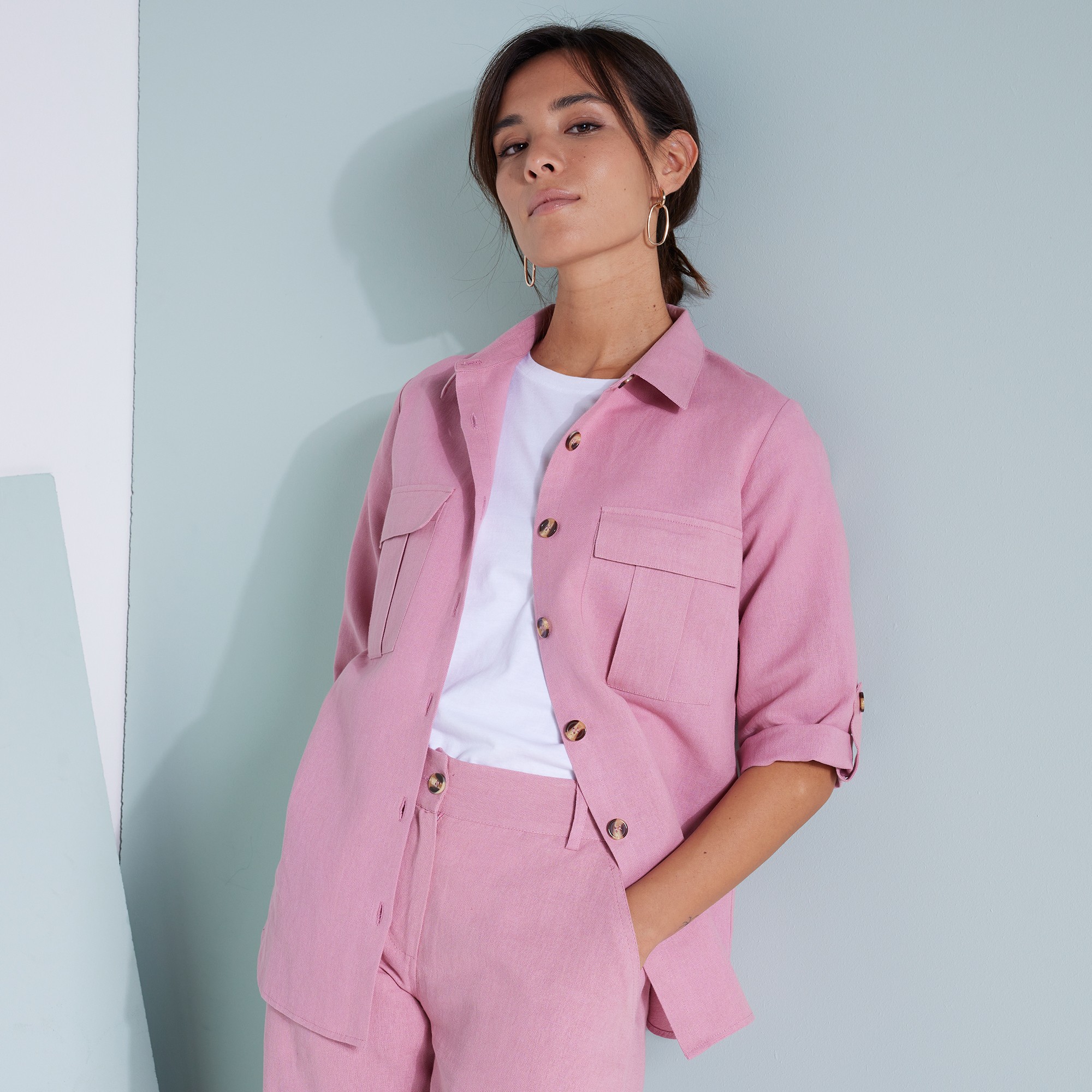 Chemisier Lin-coton, Manches Retroussables - Blancheporte