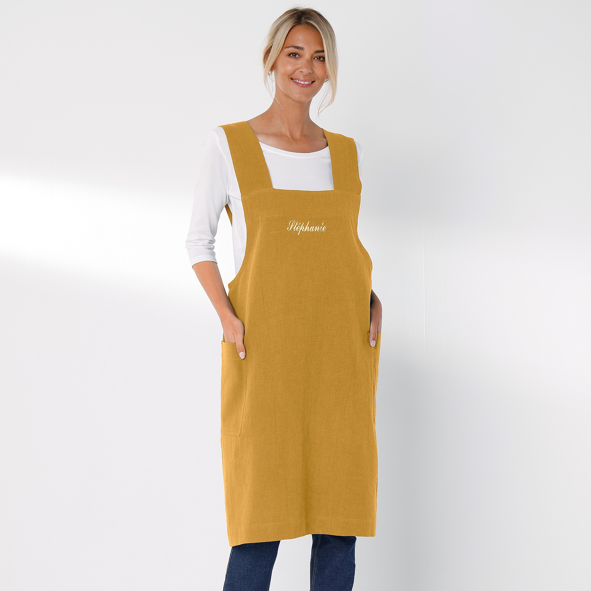 Tablier De Cuisine Japonais Coton Et Lin Uni Personnalisable - Blancheporte