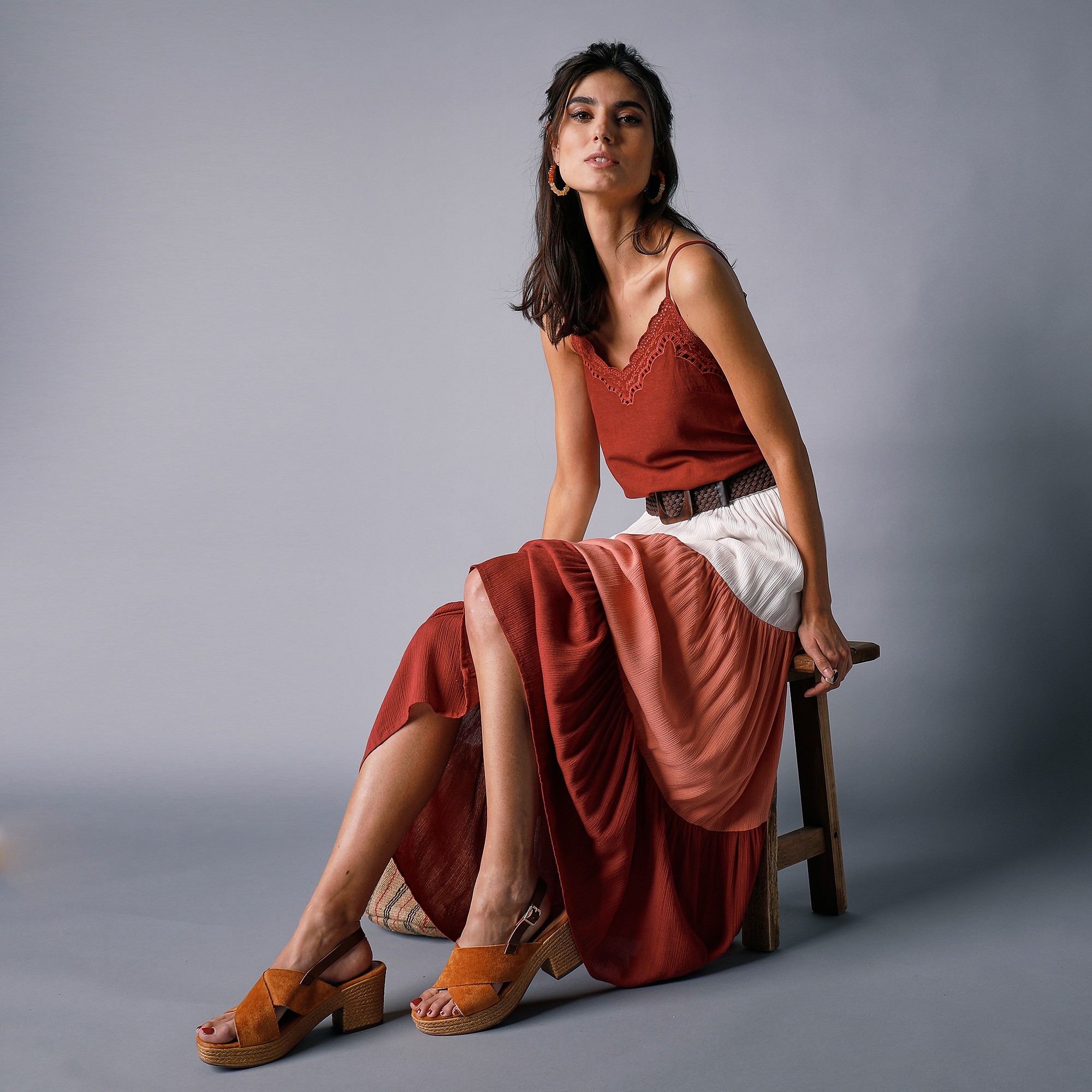 Caraco brodé fines bretelles - 52 - Orange - Coeur Au Sud