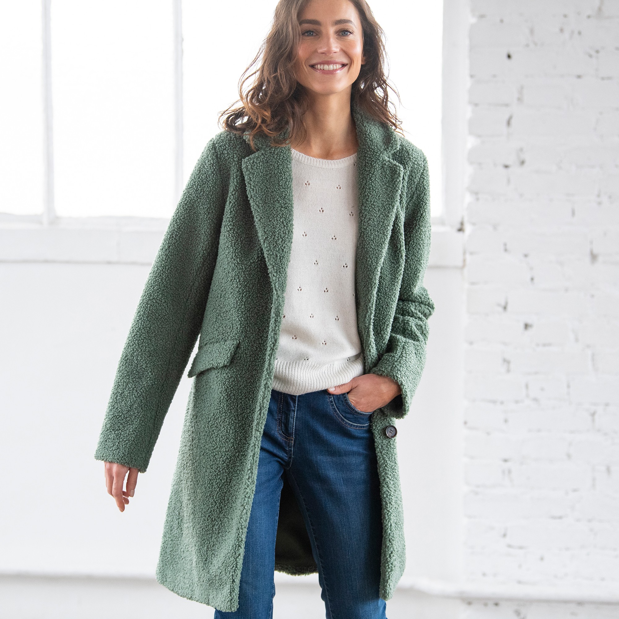 Manteau Maille Bouclette Col Tailleur - Blancheporte