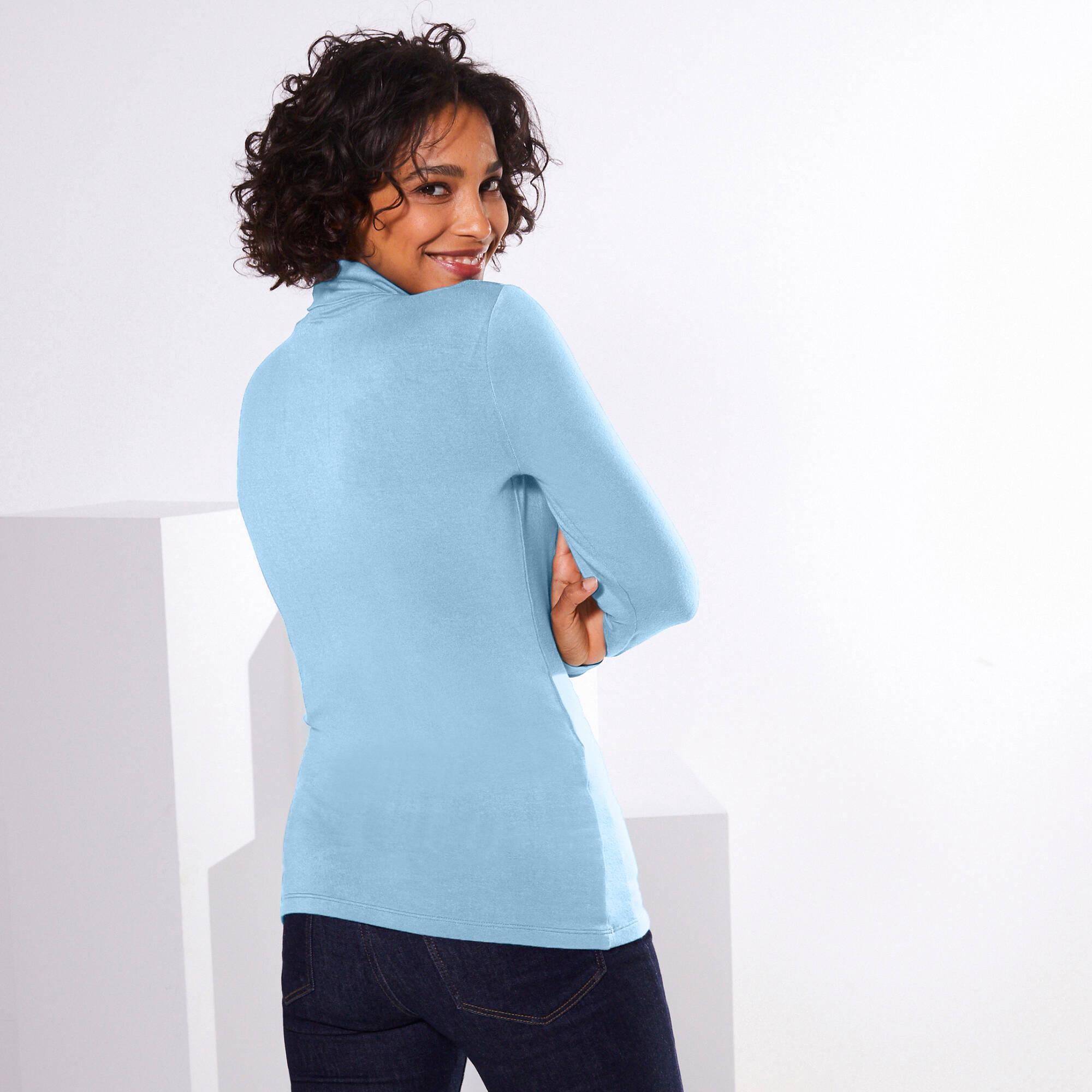 Sous pull col roule coton stretch uni bleu ciel Blancheporte