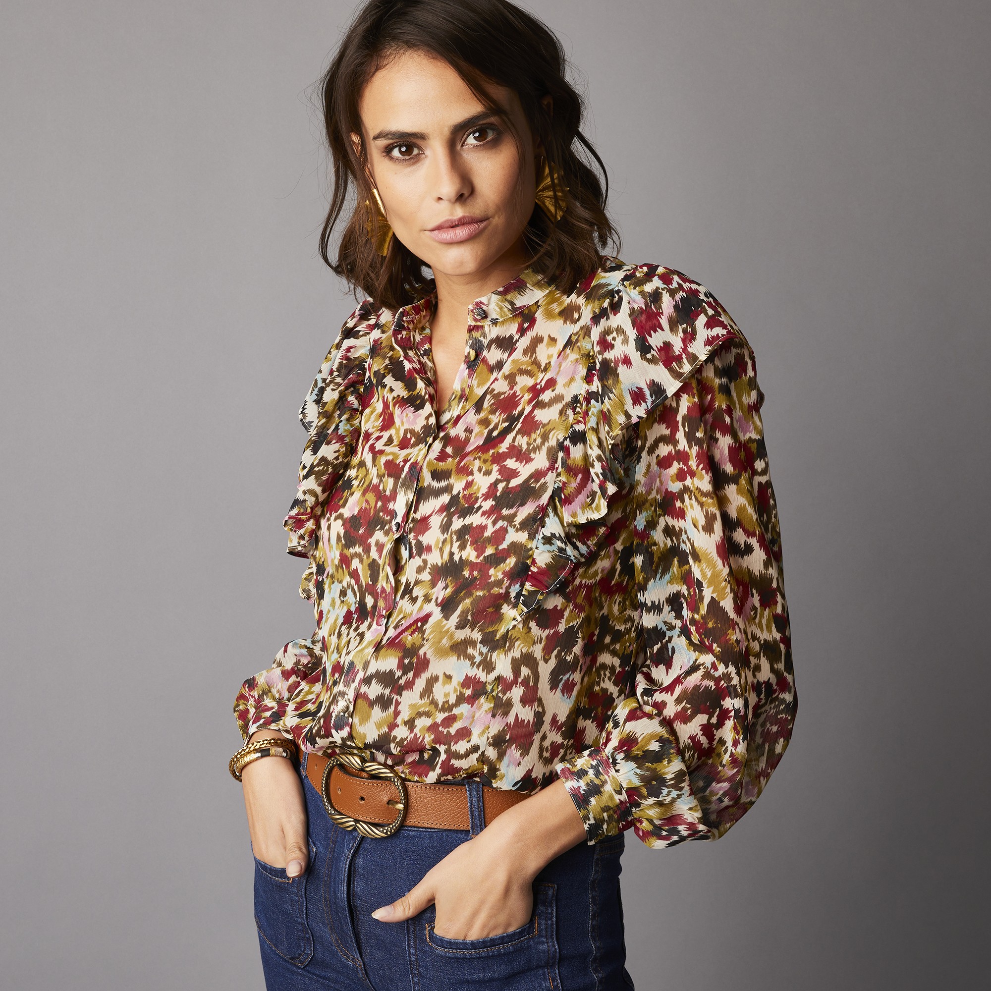 Chemisier Volanté Imprimé Tachiste, Manches Blousantes - Blancheporte