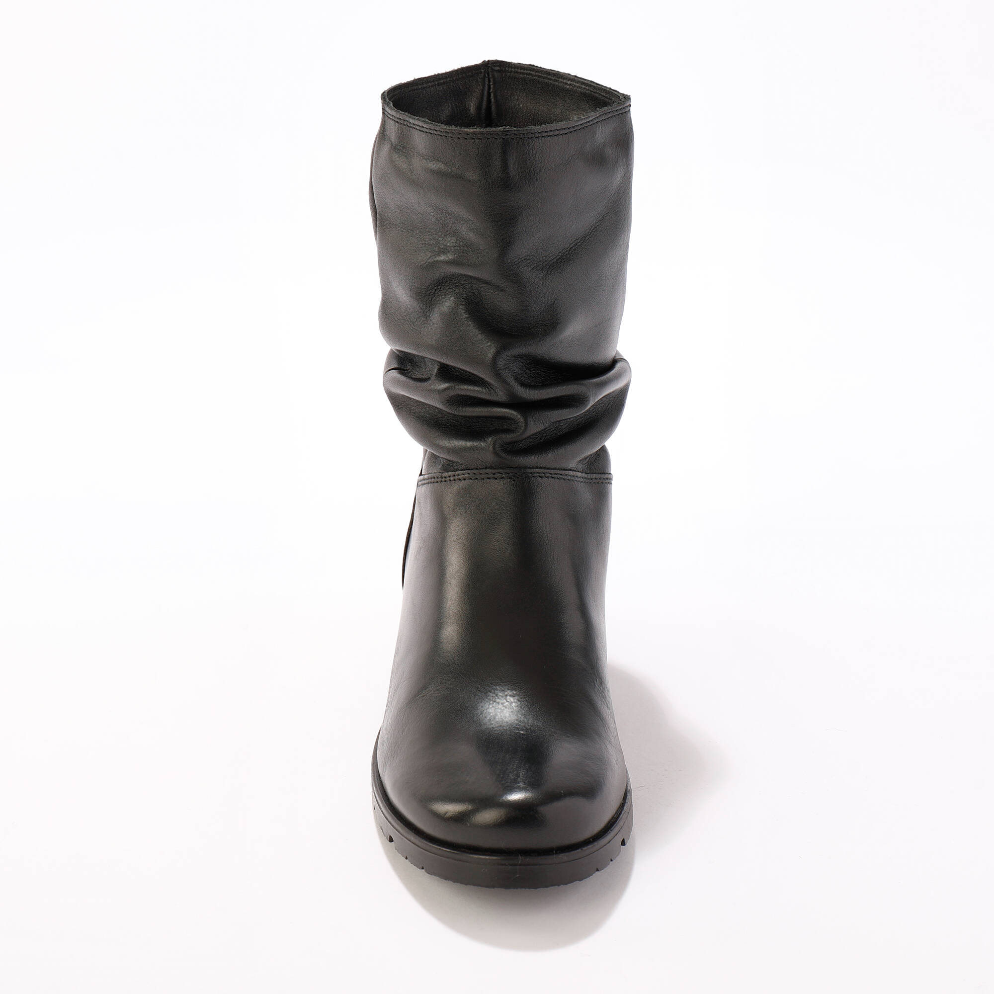 Bottes plissees mi hautes en cuir avec semelle compensee invisible noir noir Blancheporte