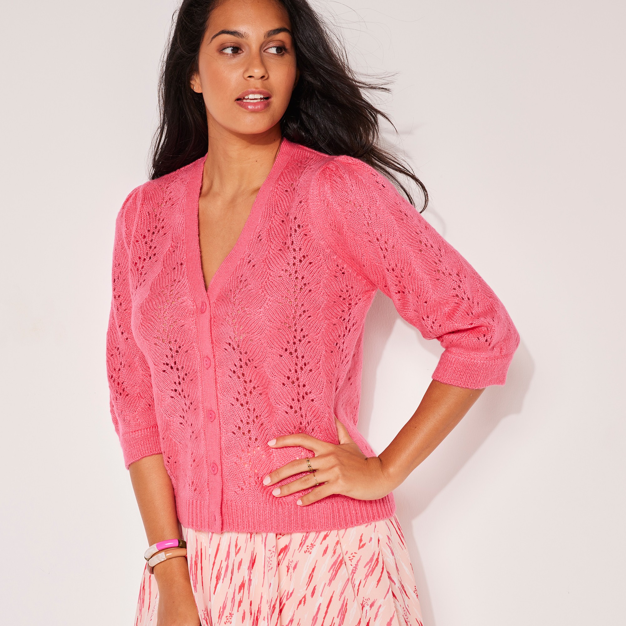 Gilet Col V, Maille Ajourée - Blancheporte