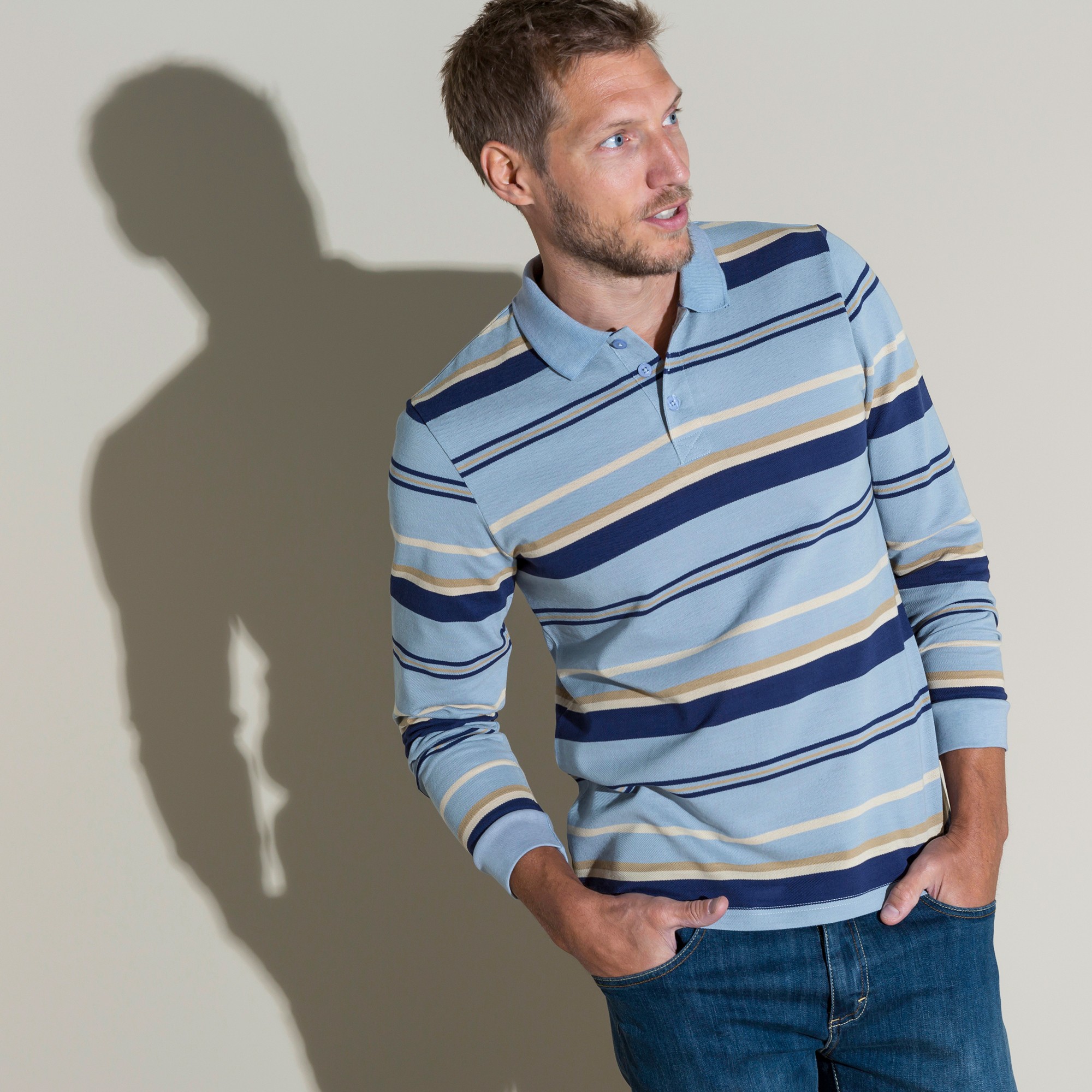 Polo Maille Piquée Rayée, Manches Longues - Blancheporte