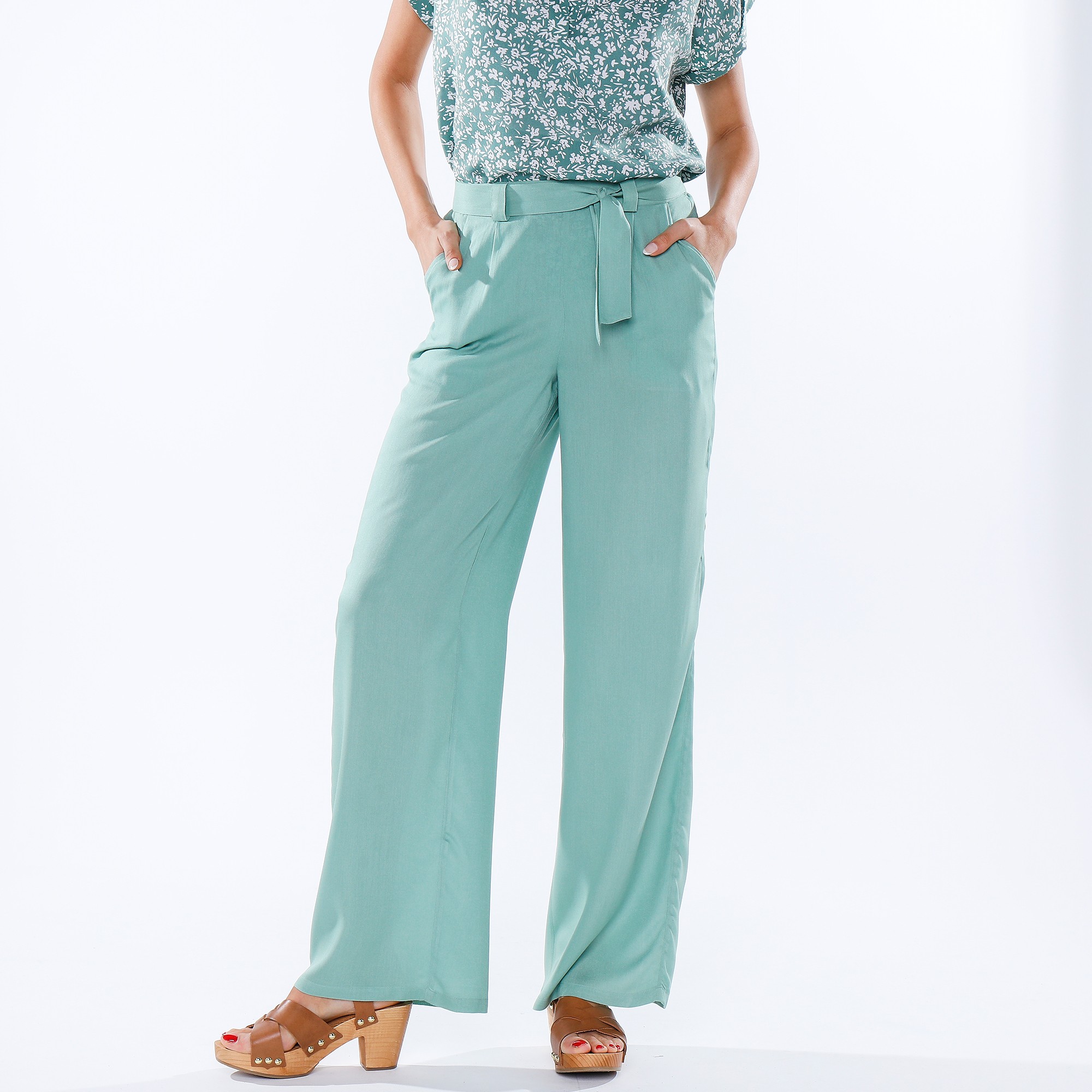 Pantalon Large Ceinturé Uni - Blancheporte