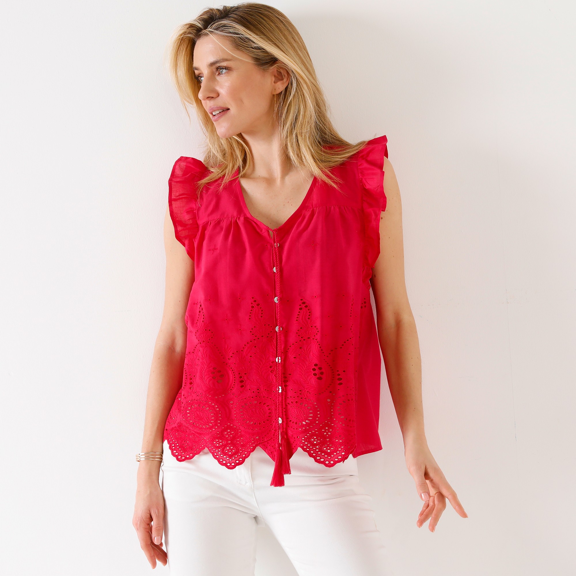 Chemisier Boutonné Uni, Broderie Anglaise - Blancheporte