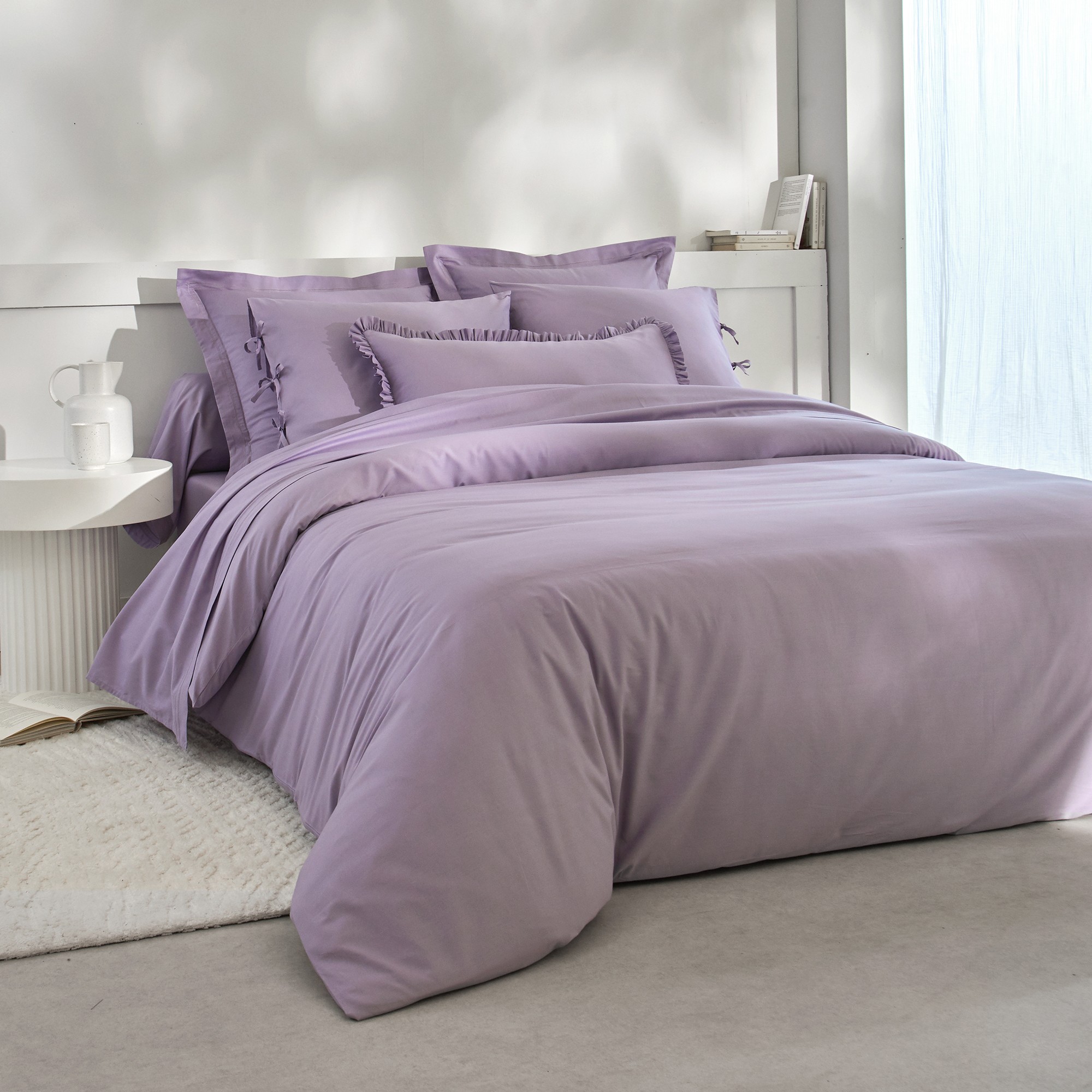 Linge de lit uni percale - Taie De Traversin 86x190cm - Violet - Colombine