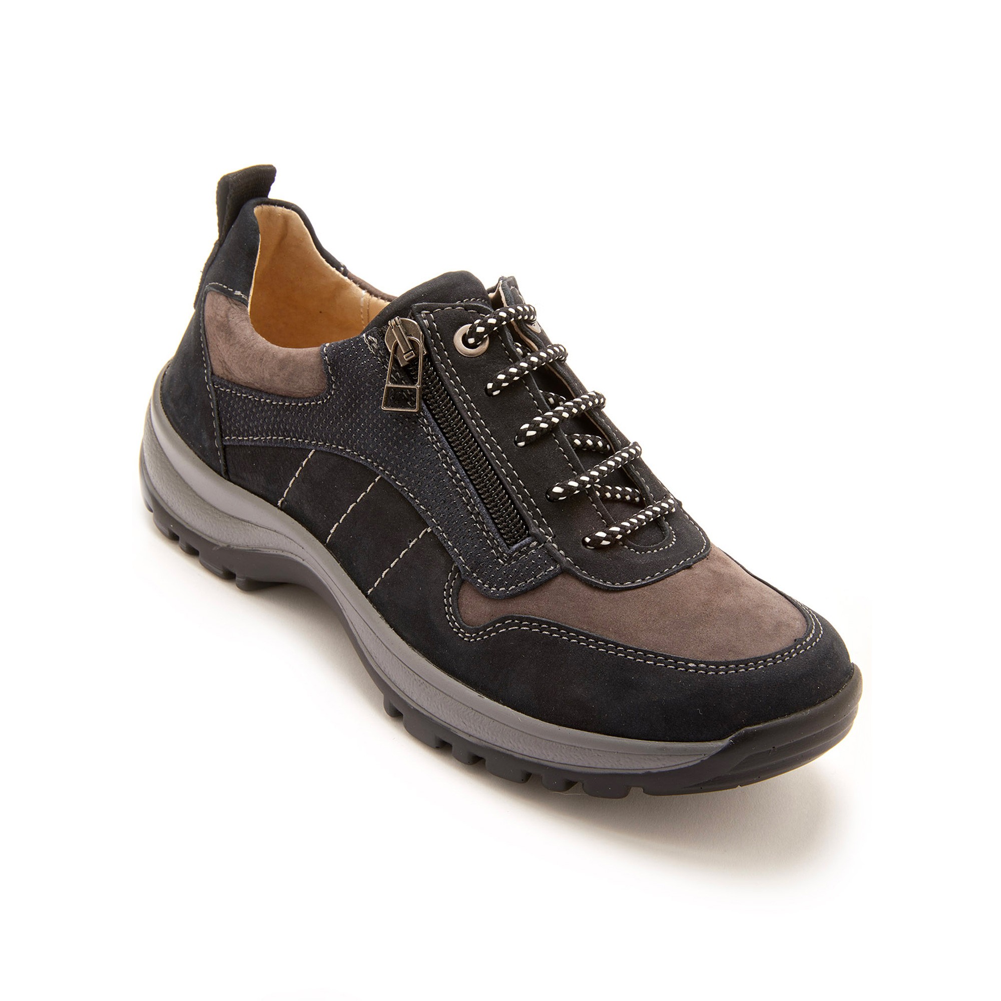 Baskets de randonnée zippées et lacées Grande Largeur en cuir - 39 - Bleu - Pédiconfort