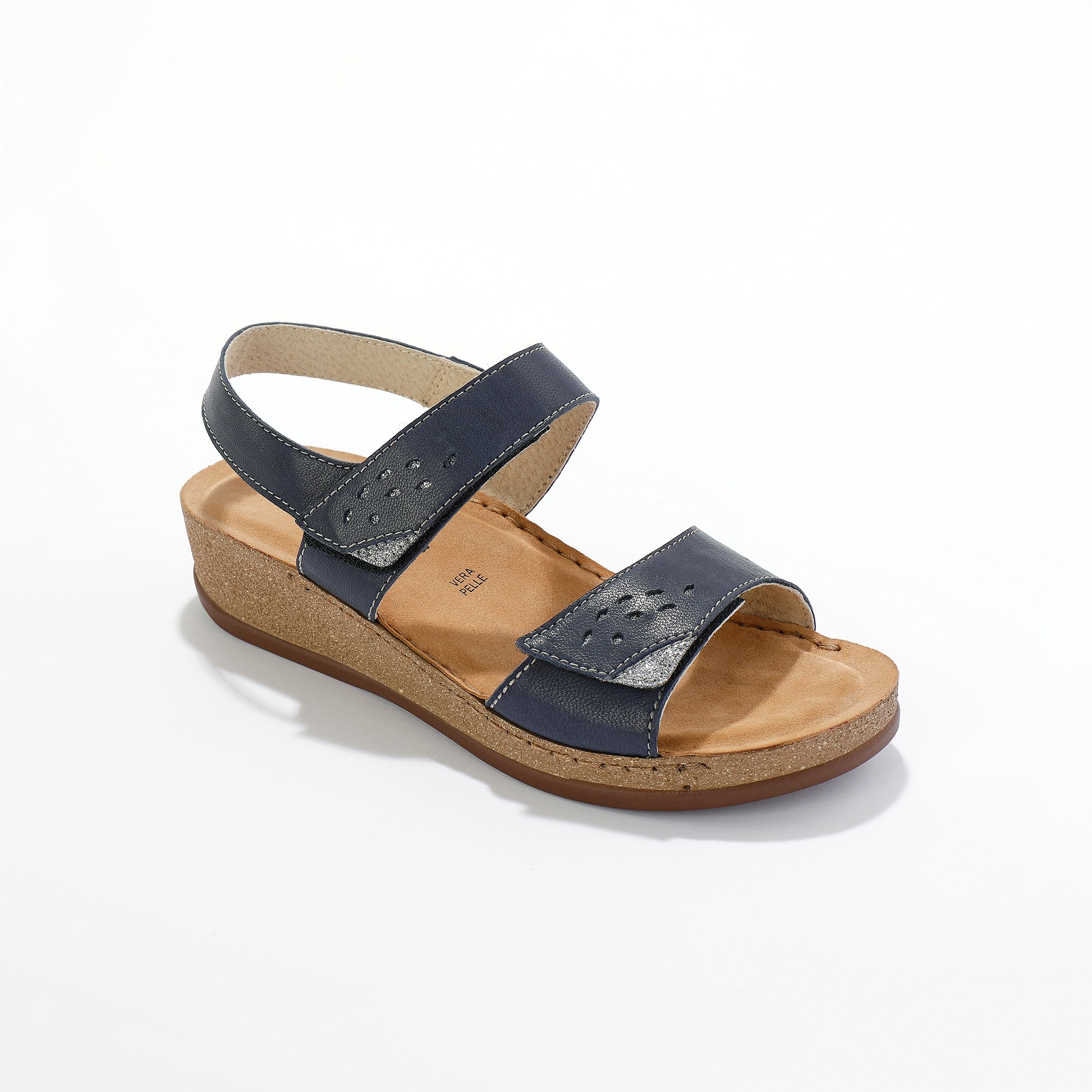 Sandales Largeur Confort En Cuir - Marine - Blancheporte