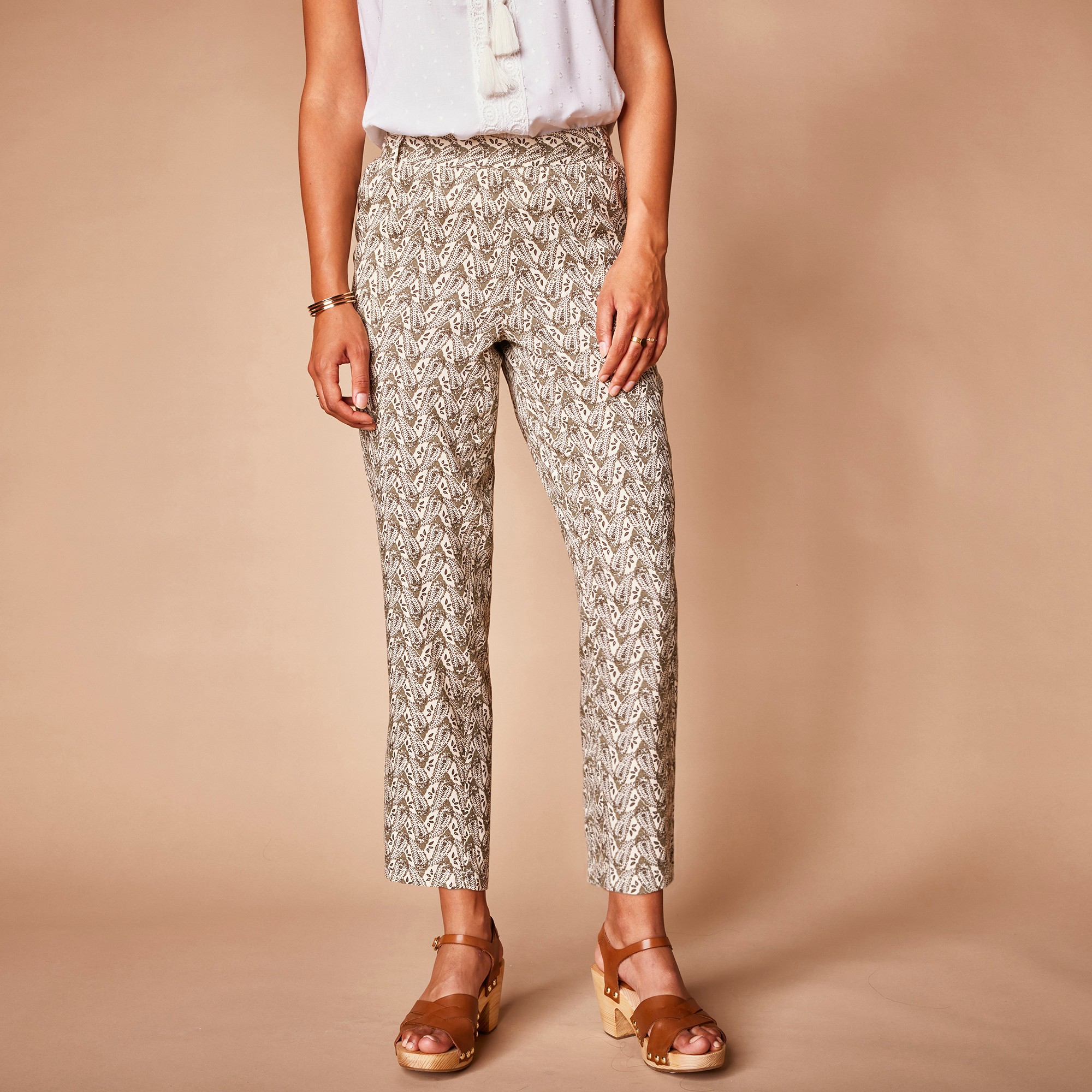 Pantalon 7/8 fluide imprimé - 54 - Kaki - Lora Zellini