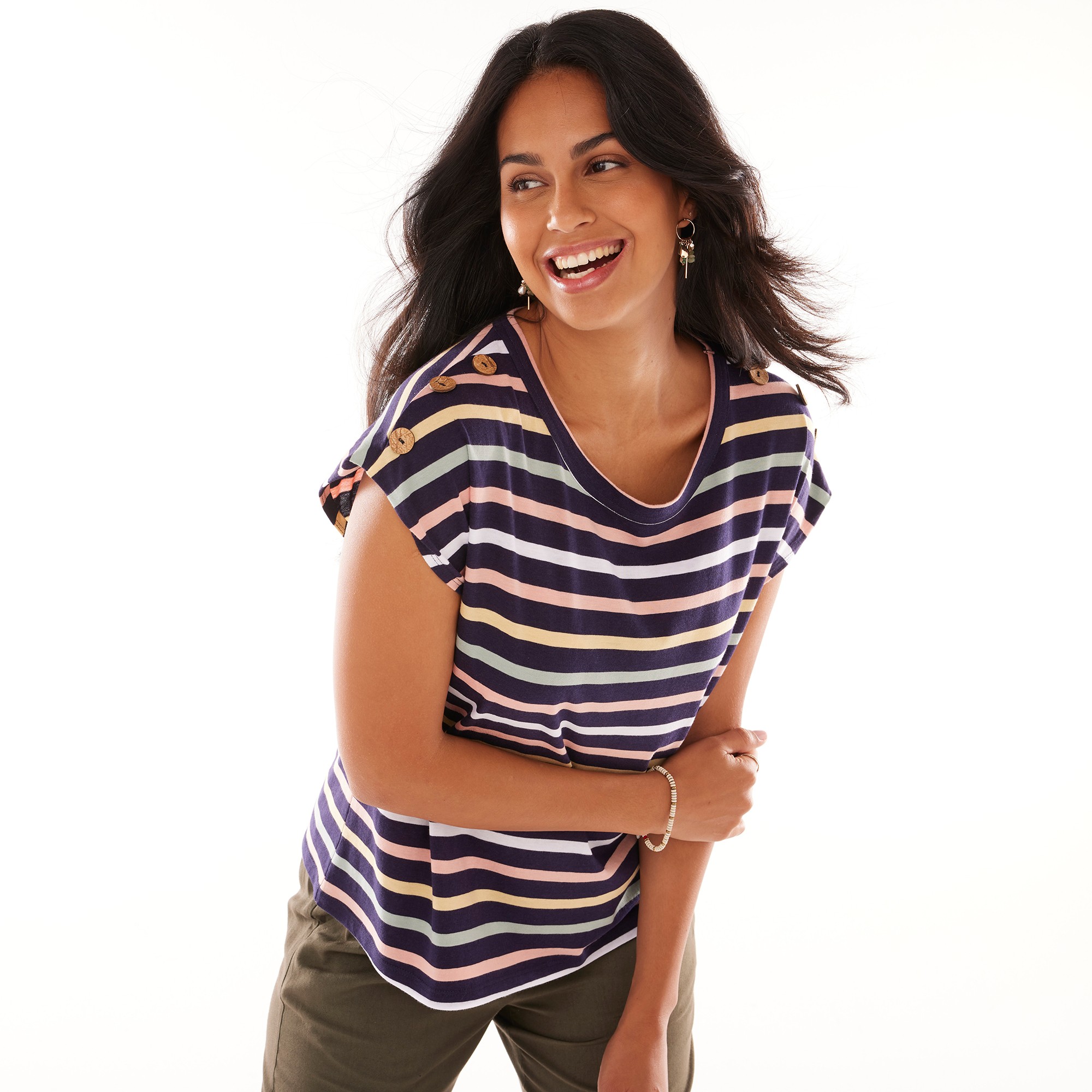 T-shirt Rayé Détail Boutonné Maille Jersey - Blancheporte