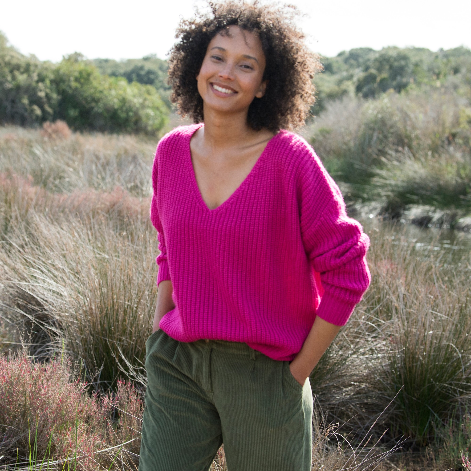 Pull Col V Volume Loose, Maille Anglaise Toucher Mohair - Blancheporte