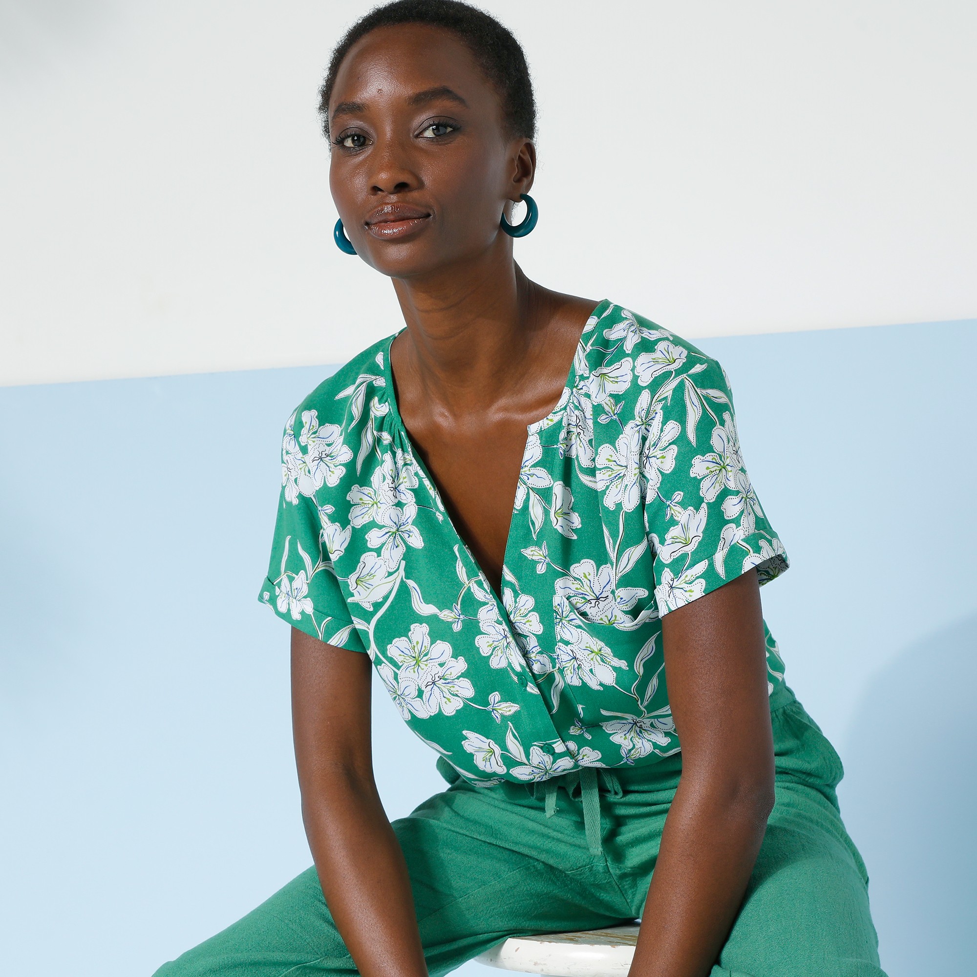 Blouse Boutonnée En Viscose Imprimé Fleuri, Manches Courtes - Blancheporte