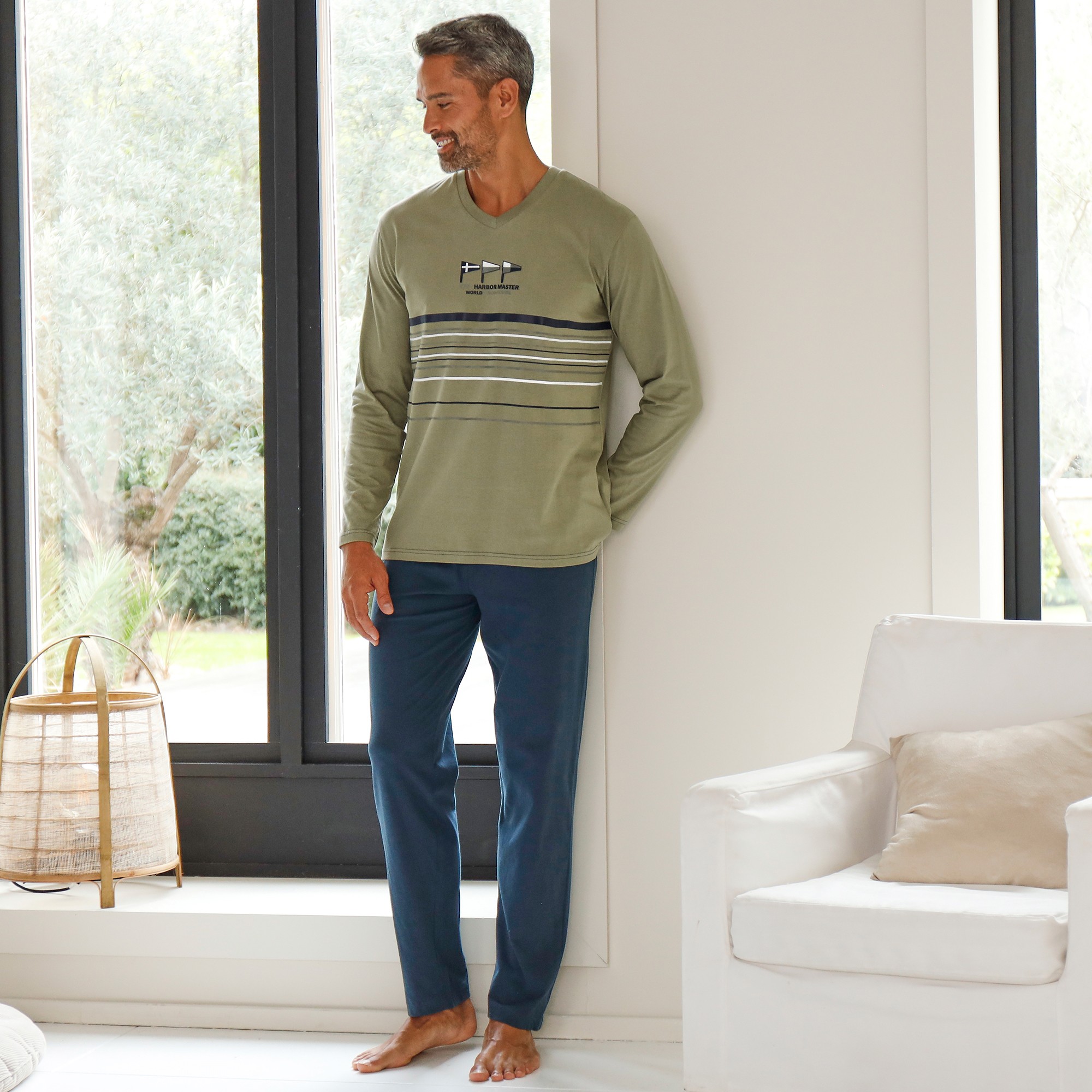 Pyjama Long Col V Manches Longues Coton Adouci - Blancheporte