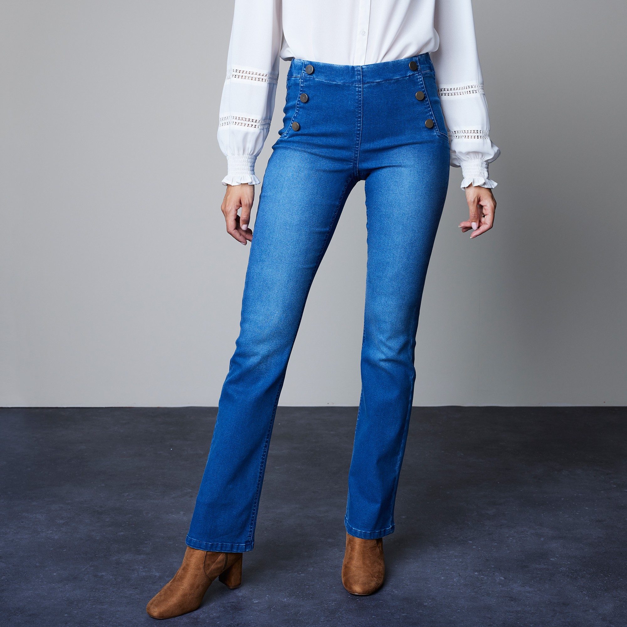 Jegging ventre plat forme bootcut denim ultra stretch stone
