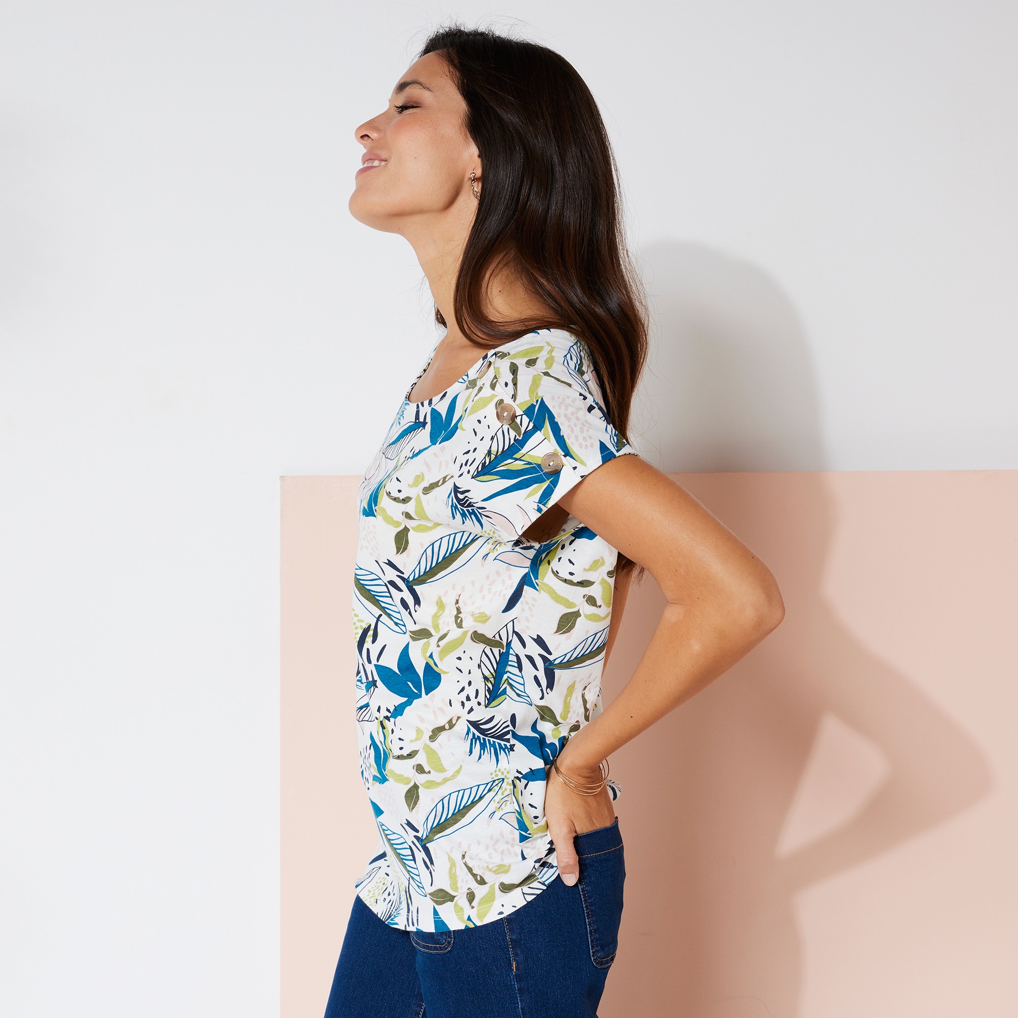 T-shirt Col Rond Imprimé Tropical - Blancheporte