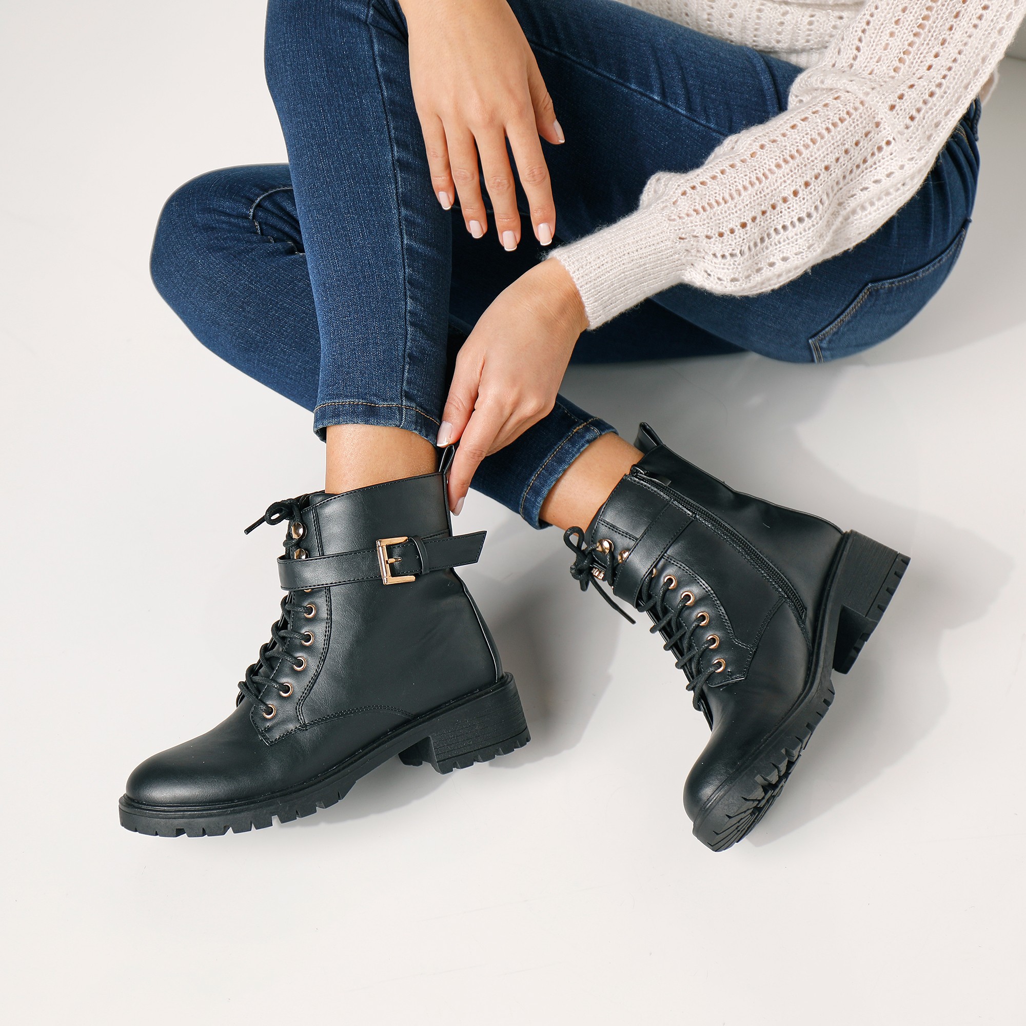 Bottines clearance motardes lacets
