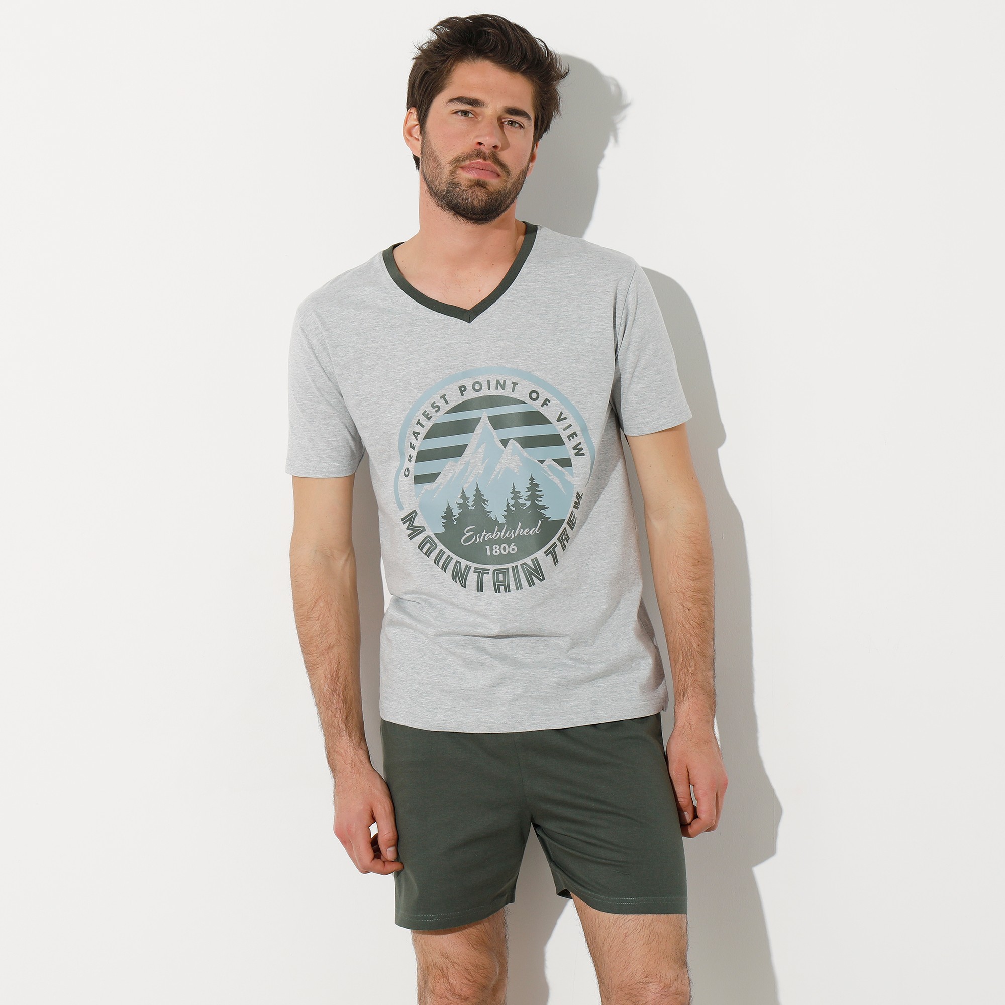 Pyjama Short Col V Contrasté Manches Courtes - Blancheporte