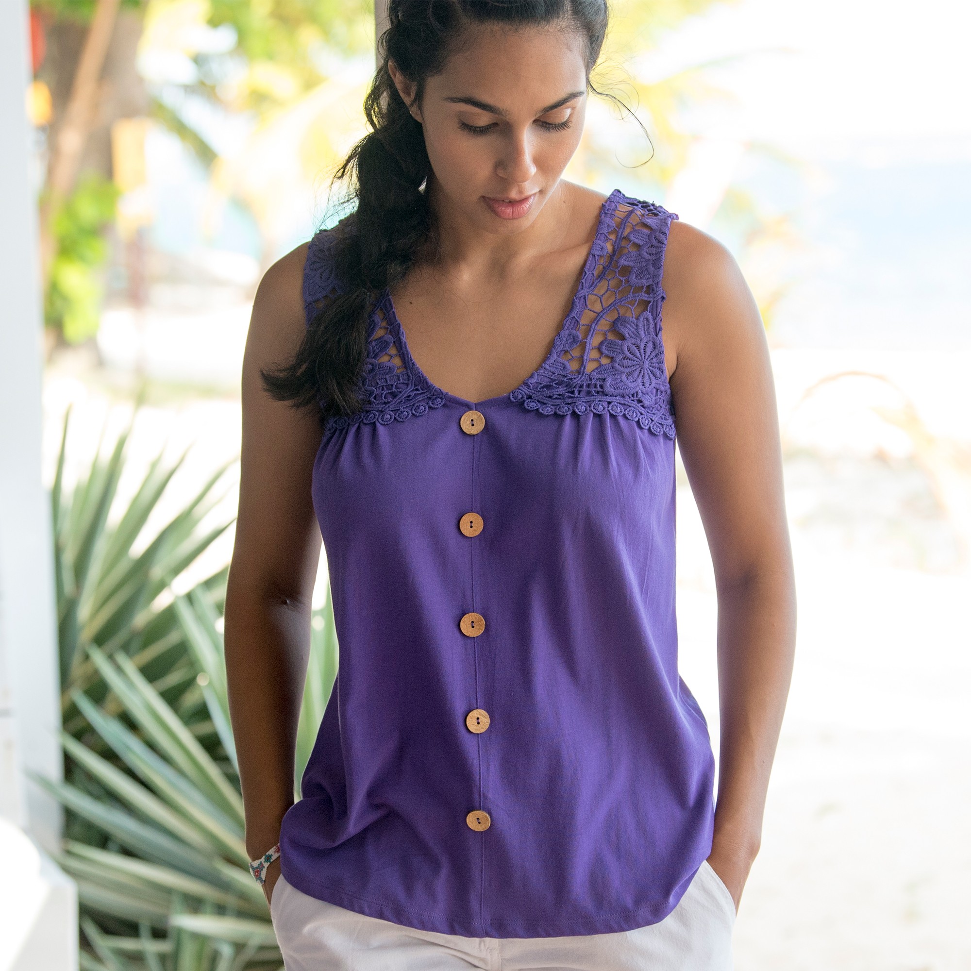 Débardeur Boutonné Macramé - Blancheporte