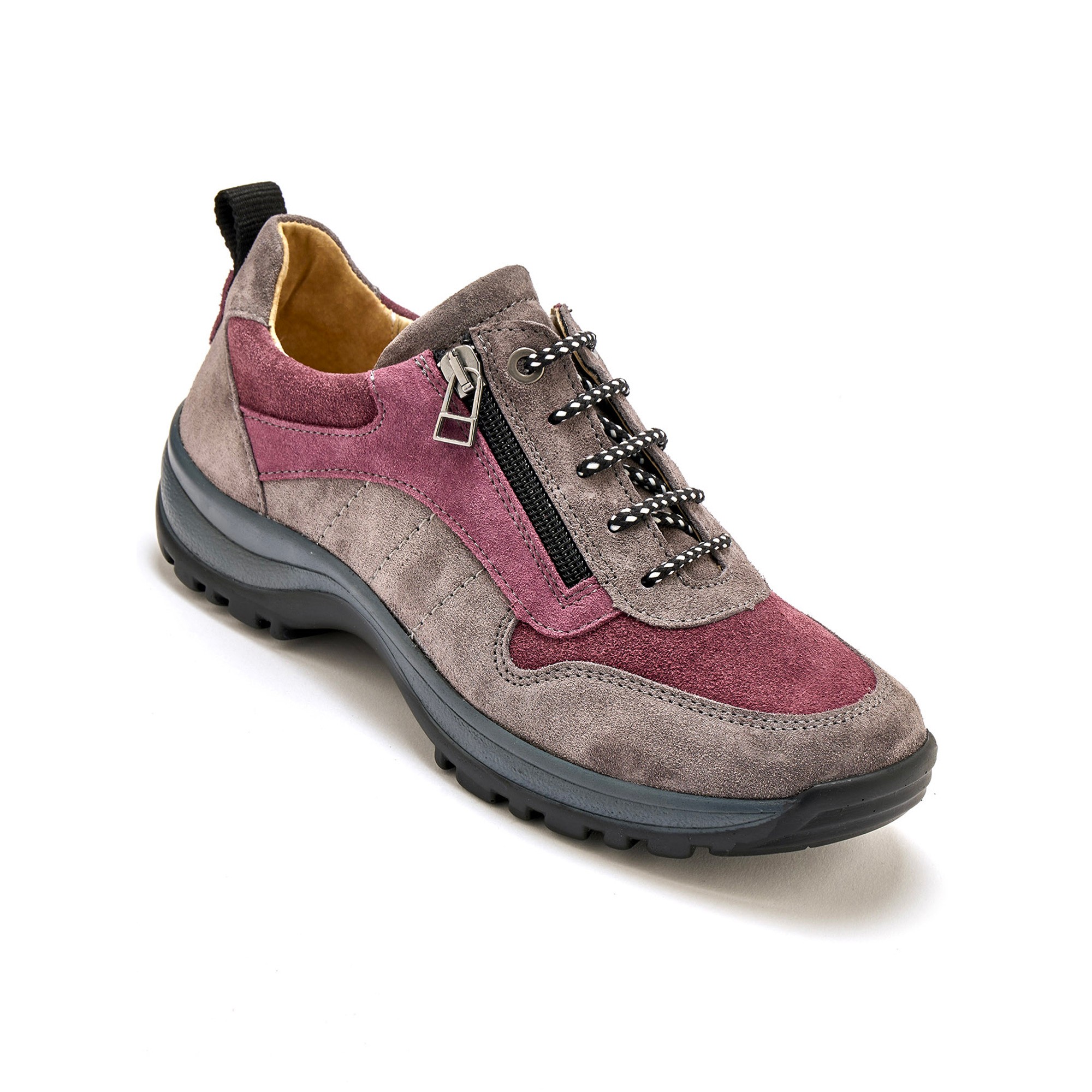 Baskets de randonnée zippées et lacées Grande Largeur en cuir - 36 - Gris - Pédiconfort