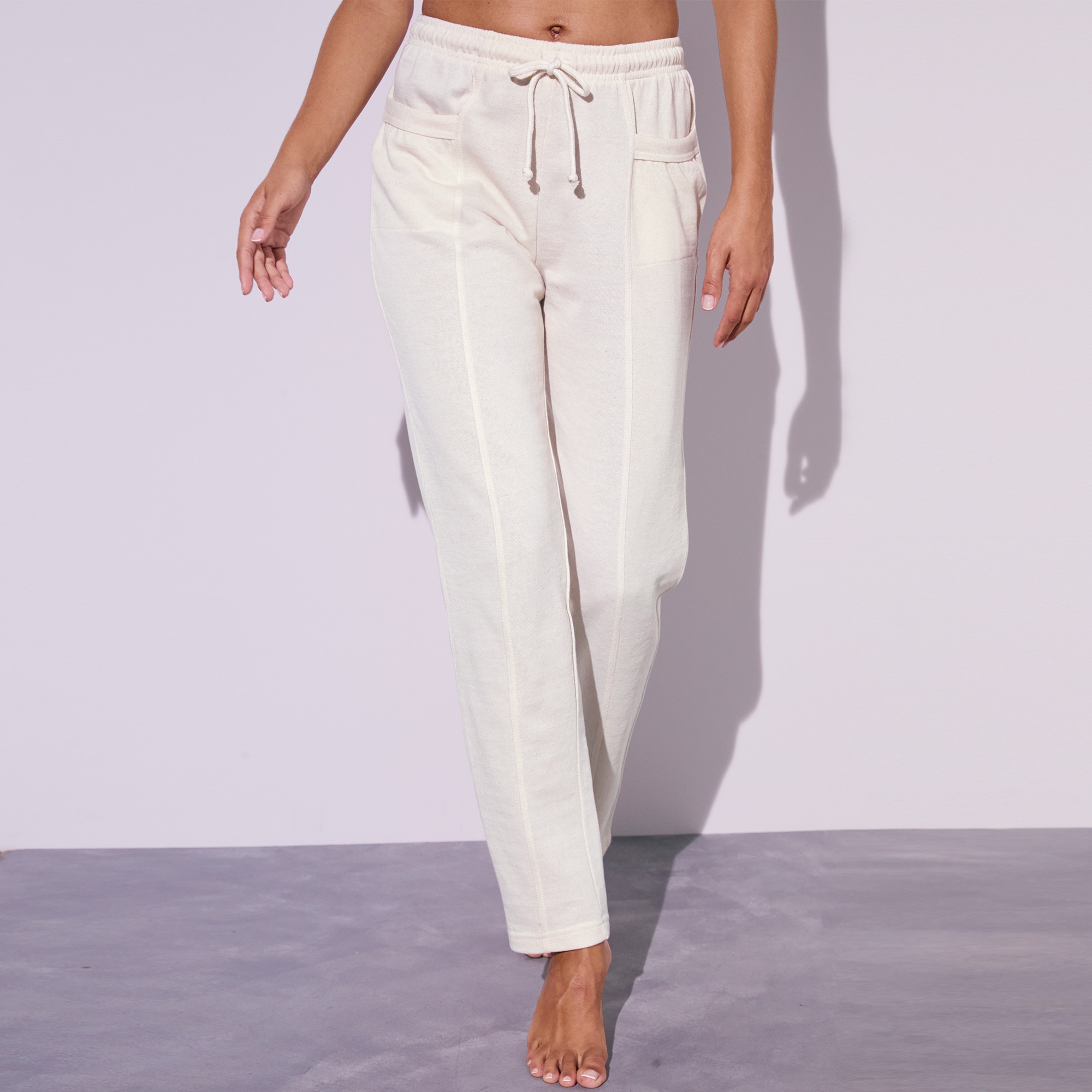 Sans Marque Pantalon - Jogging - Femme - Coton - Moletonné - Avec Poches -  Blanc à prix pas cher