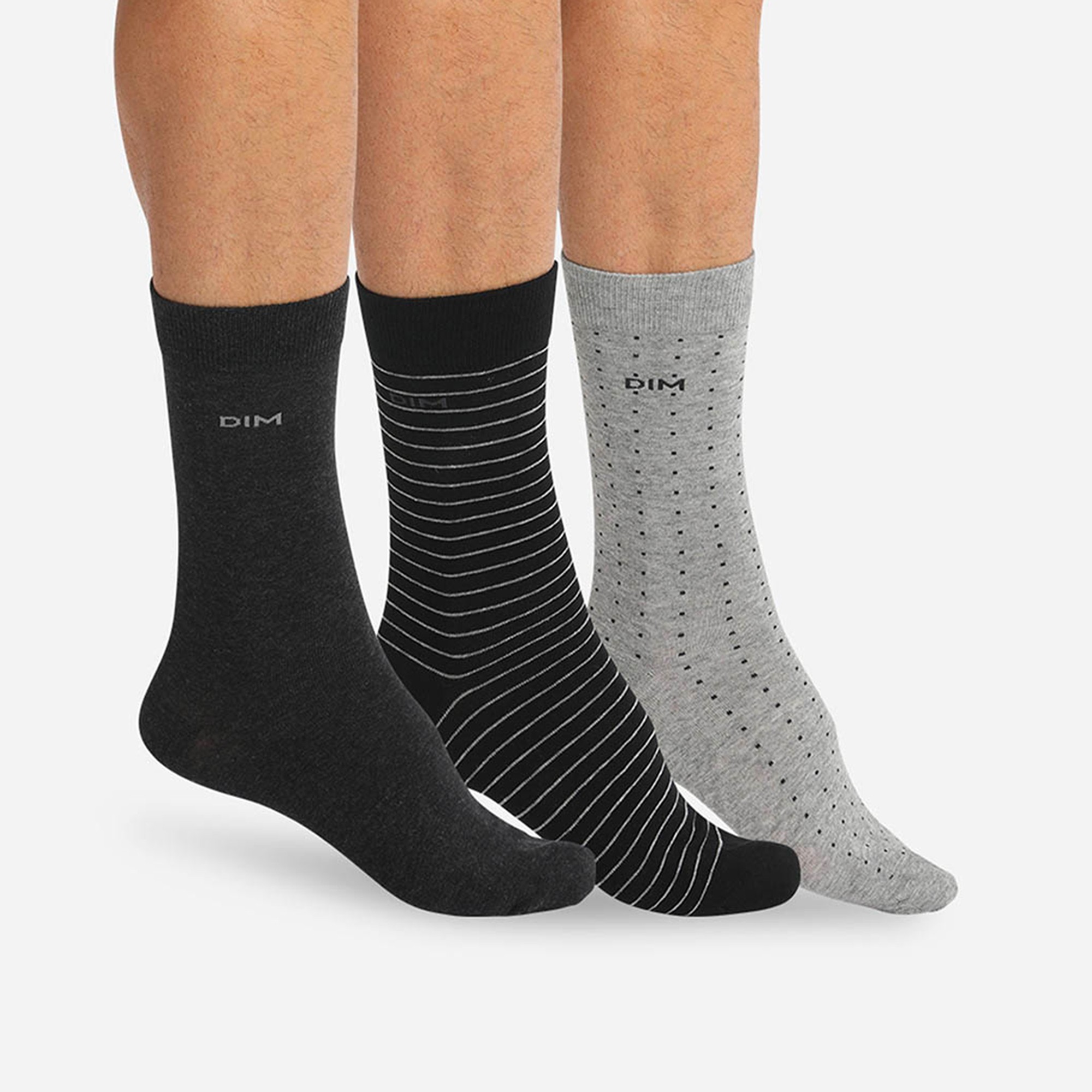 Mi-chaussettes Coton Style - lot de 3 paires - 43/46 - Gris/noir - Dim