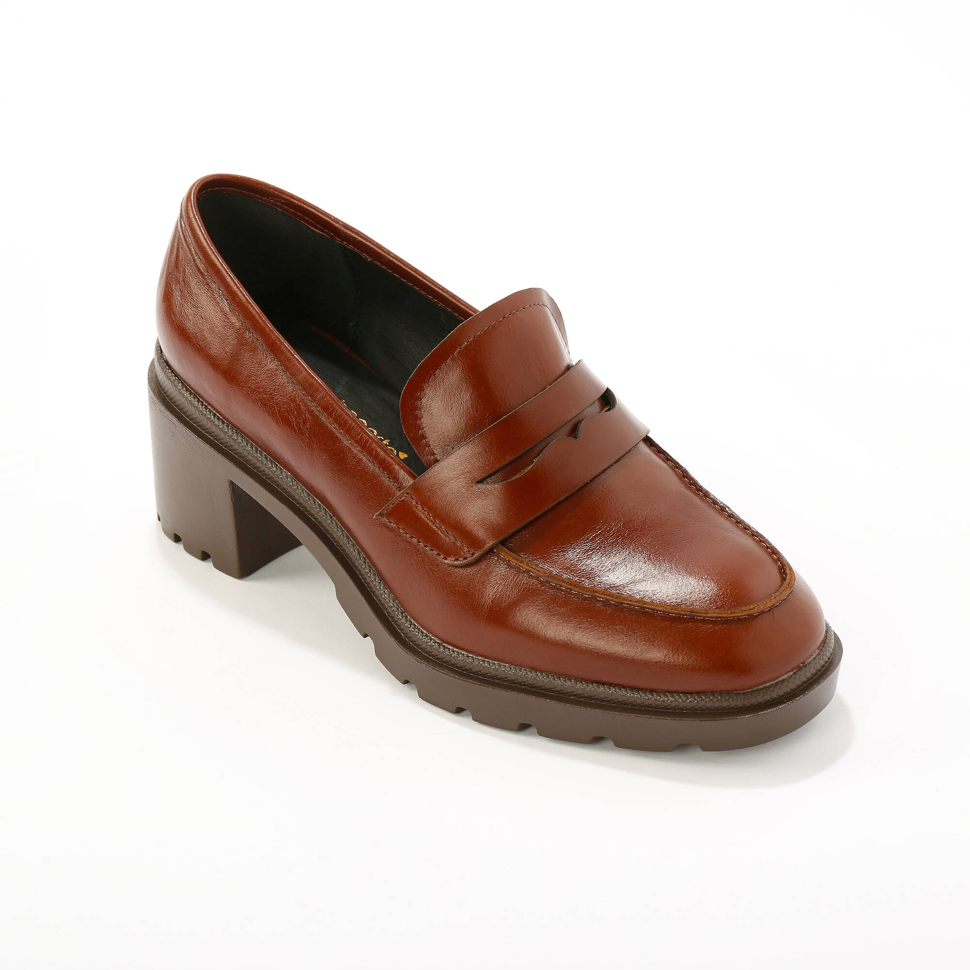 Mocassins à talon en cuir, semelle marron Blancheporte - Main Image