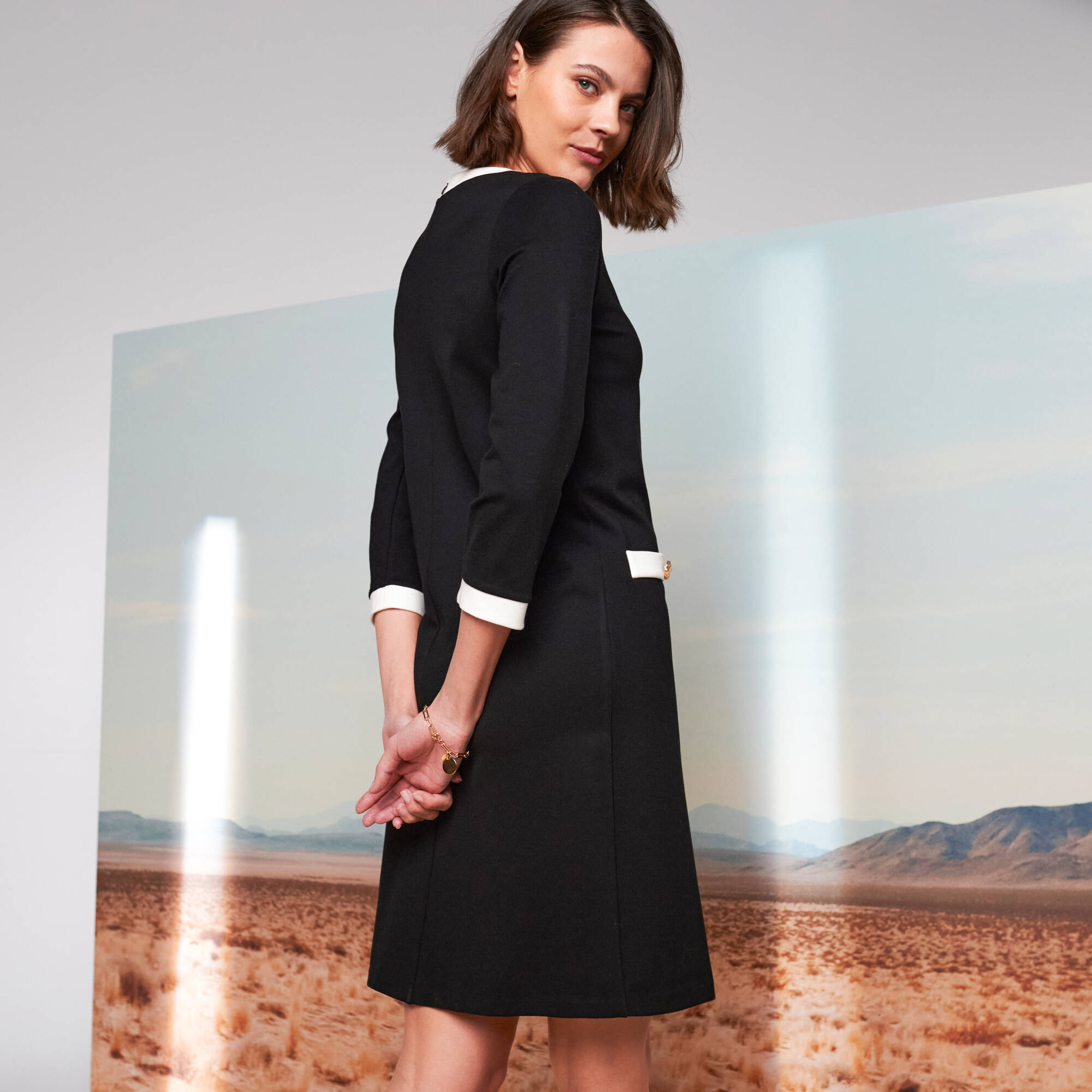 Robe bicolore, maille milano, noir écru Blancheporte