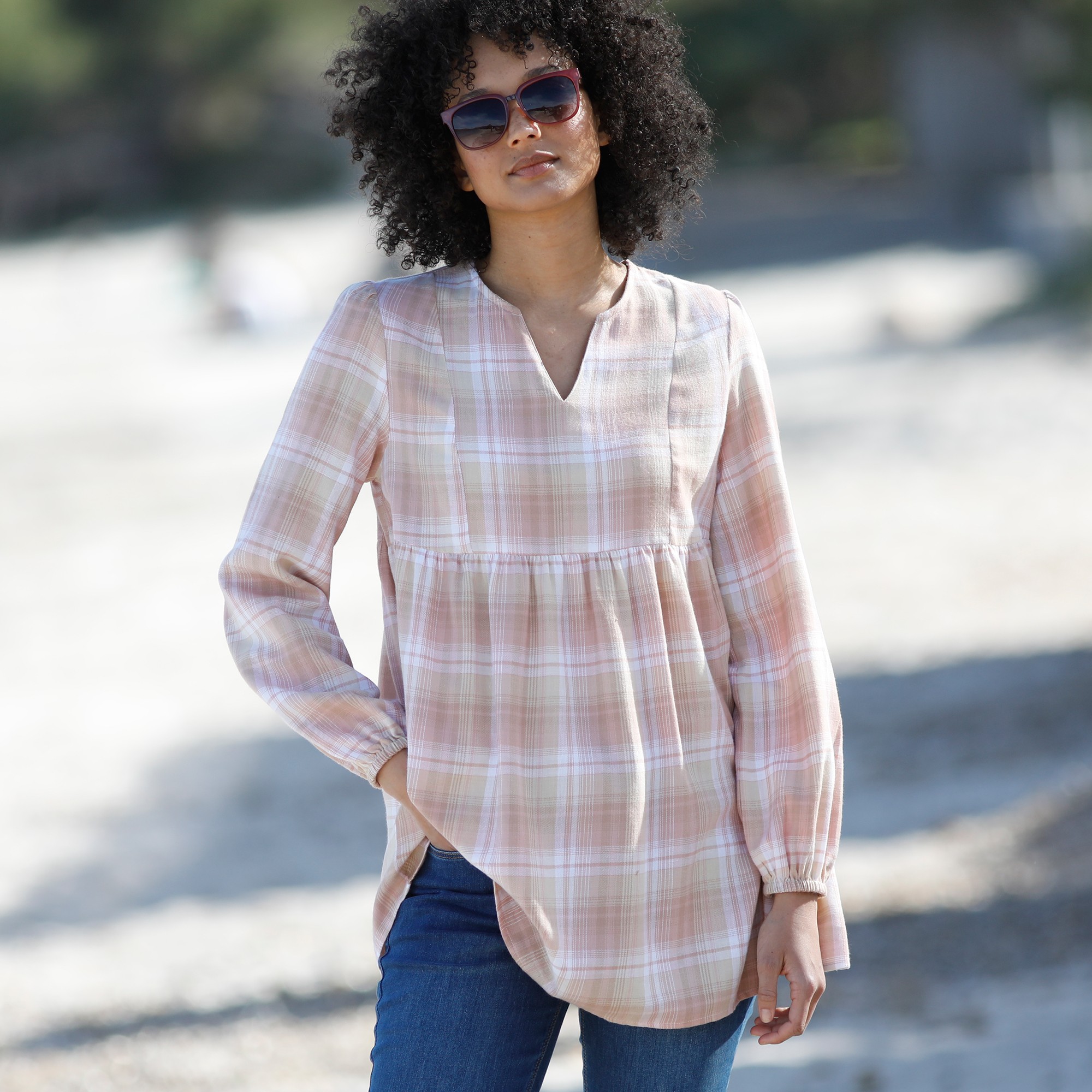 Blouse Flanelle Ample, Carreaux Tissés-teints - Blancheporte