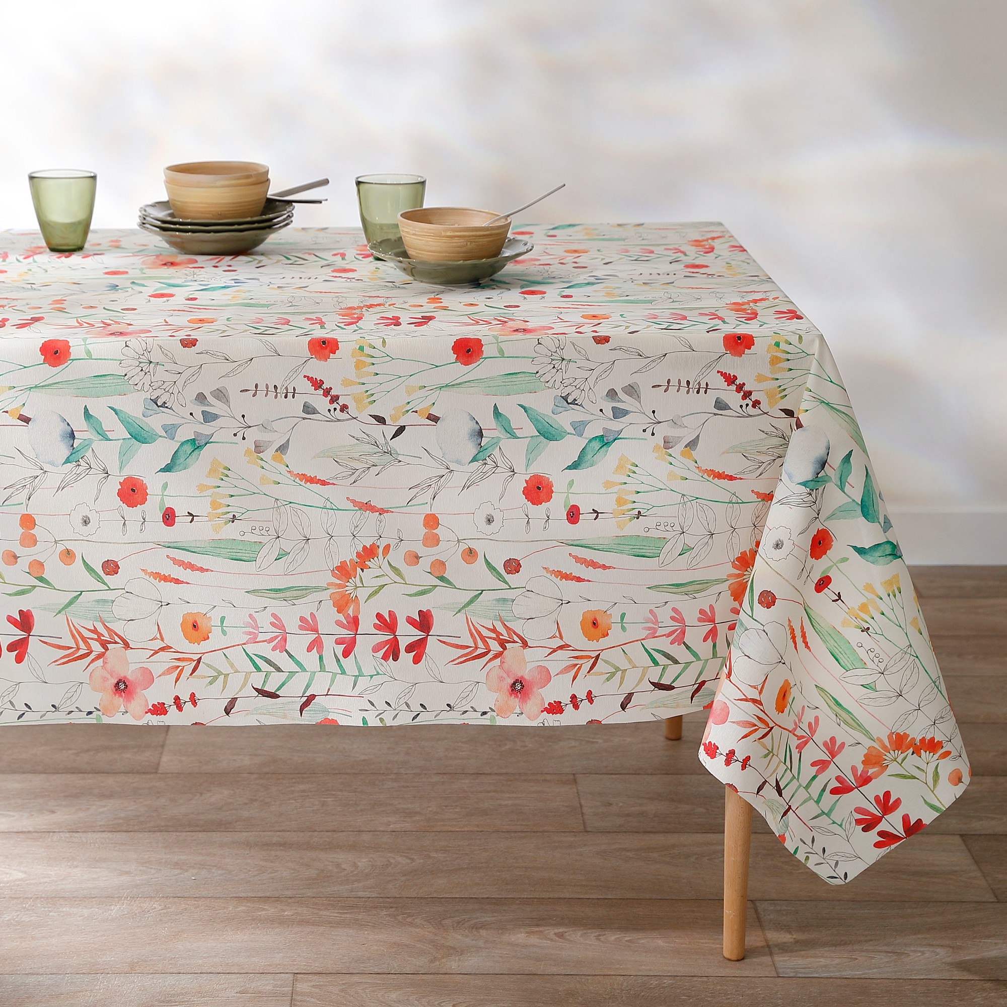 Nappe Tissu Enduit Imprimé Floral Herbier - Blancheporte