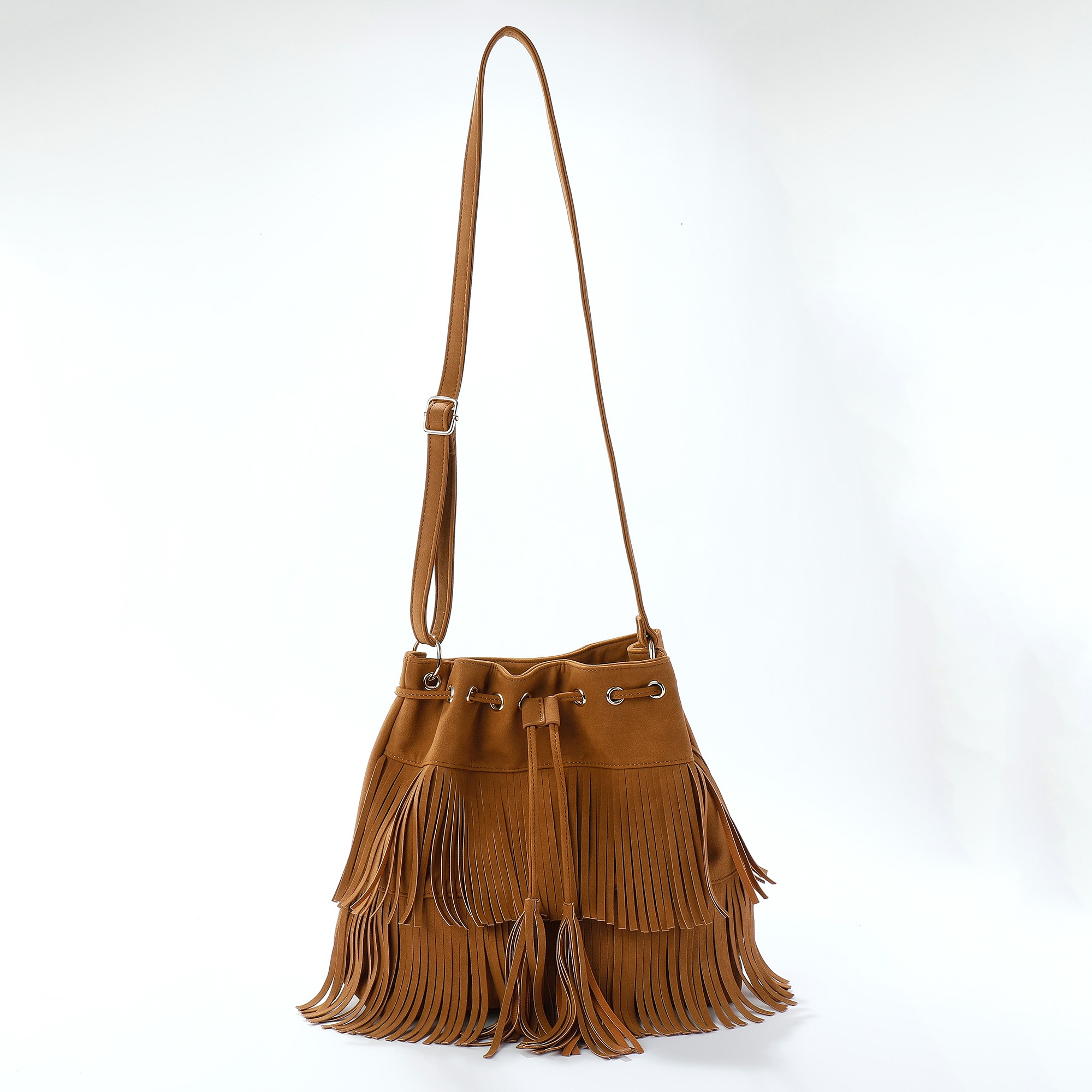Sac forme seau franges caramel Blancheporte