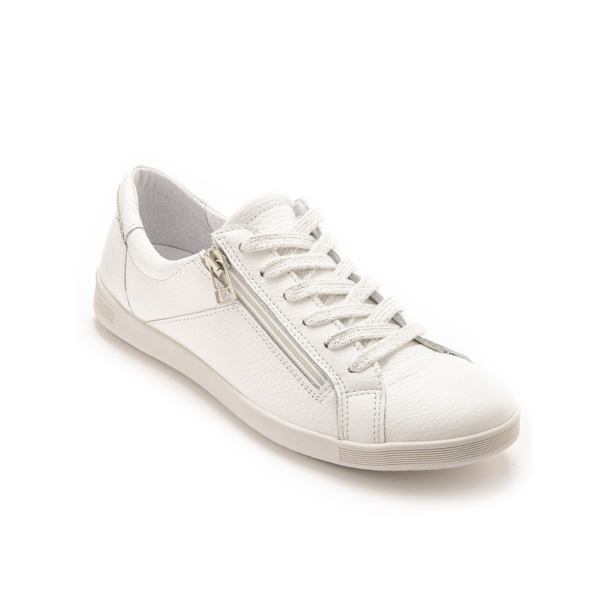 Baskets cuir lacées et zippées - blanc - 37 - Blanc - Pédiconfort