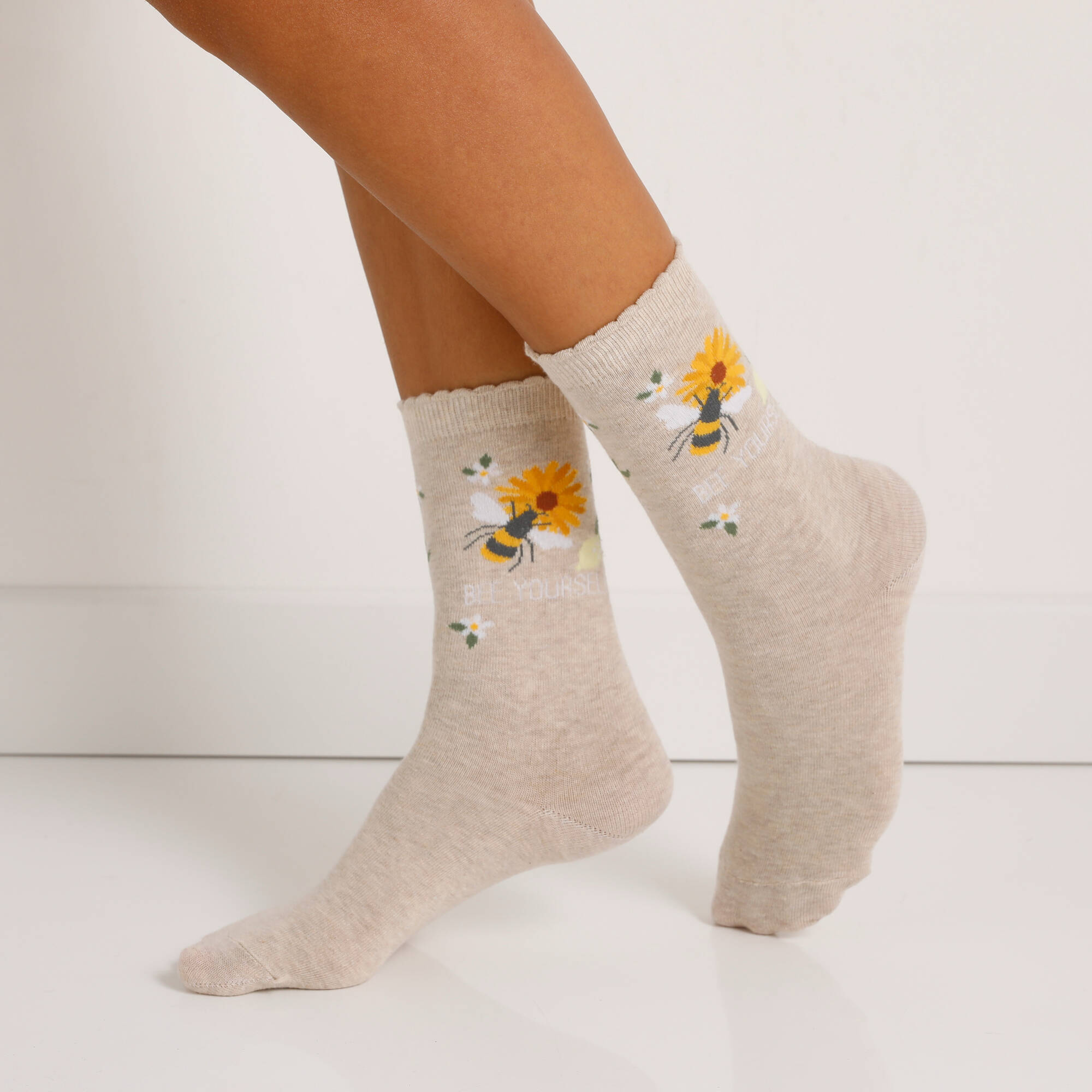 Lot De 2 Paires De Chaussettes Mi-mollet SAUVEZ LES ABEILLES - Taille 36-41 Unisexe - Coton