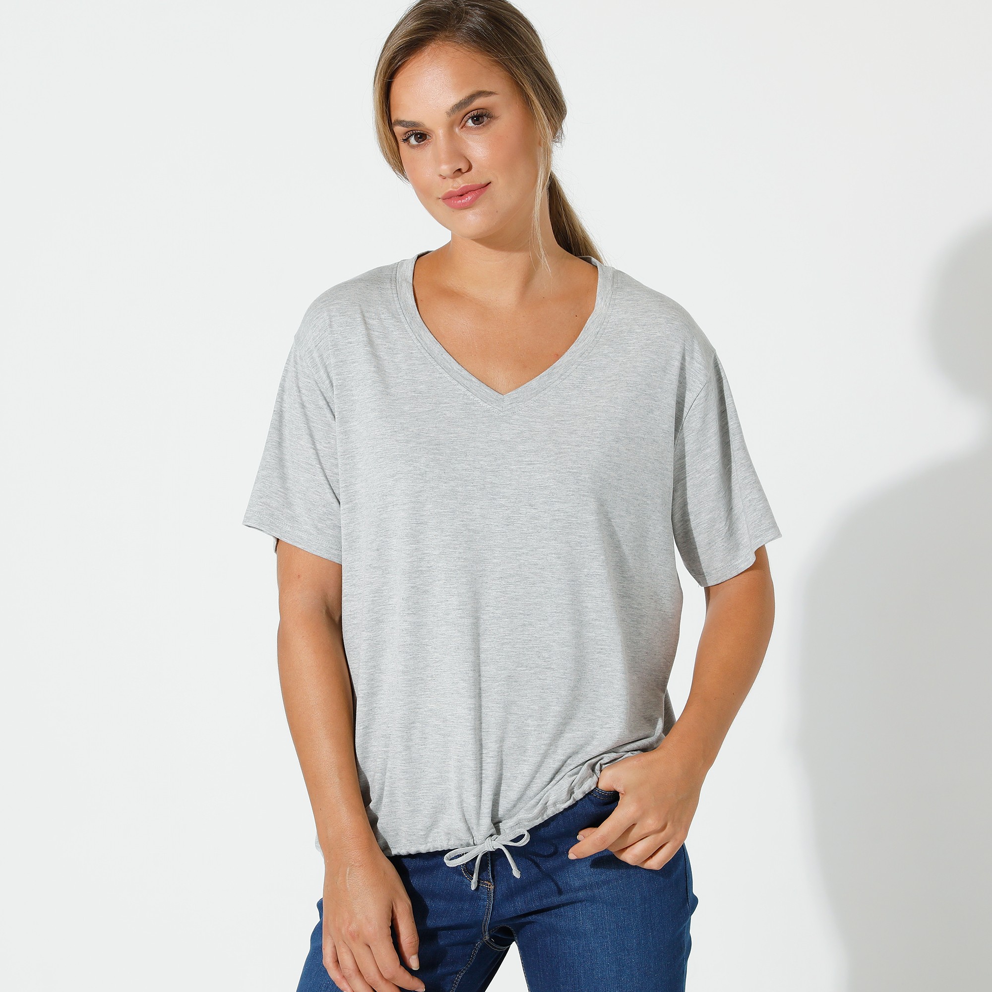 T-shirt Uni Col V Blousant Volume Confort - Blancheporte