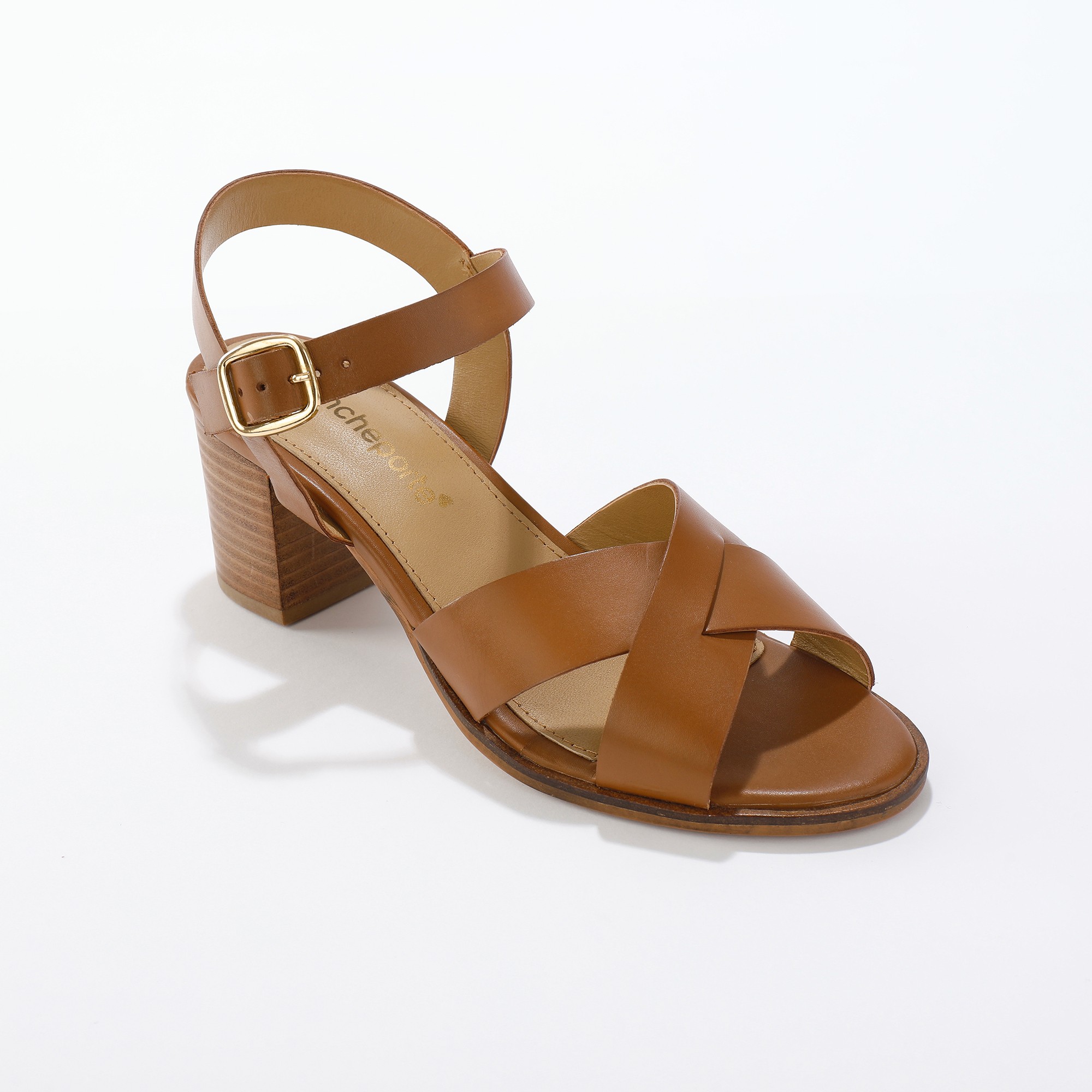 Sandales À Talon Brides Croisées, Cuir - Blancheporte