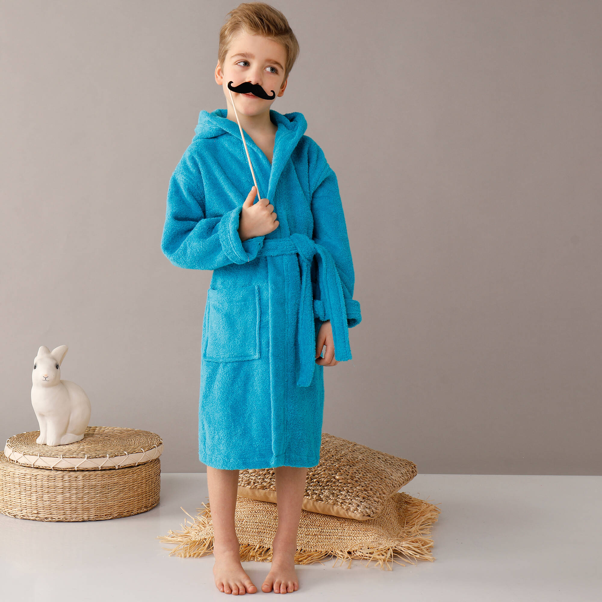 Peignoir enfant eponge bouclette a capuche turquoise Blancheporte