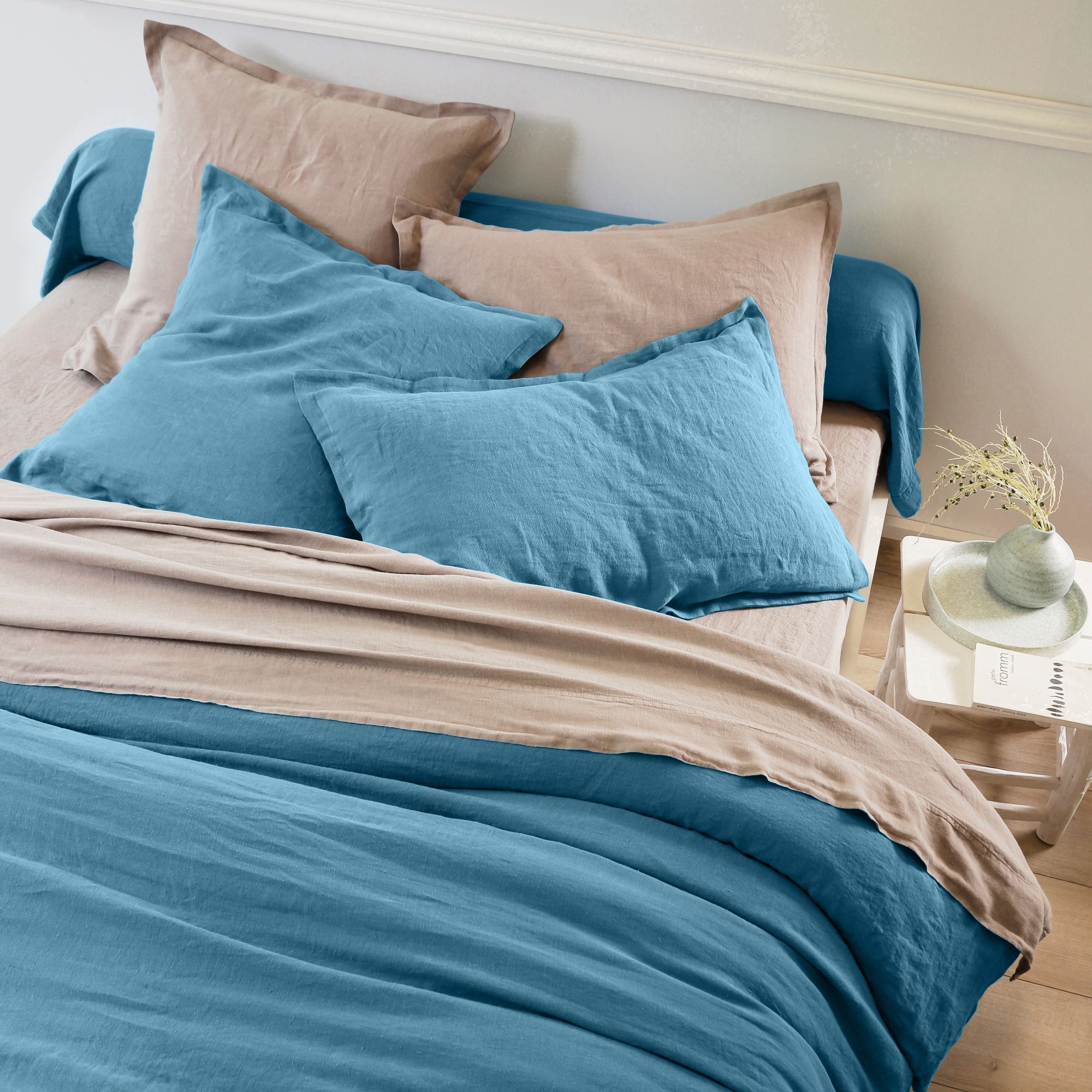 Linge de lit uni lin lavé - Drap Plat 2 Personnesonnes : 270x325cm - Bleu - Colombine