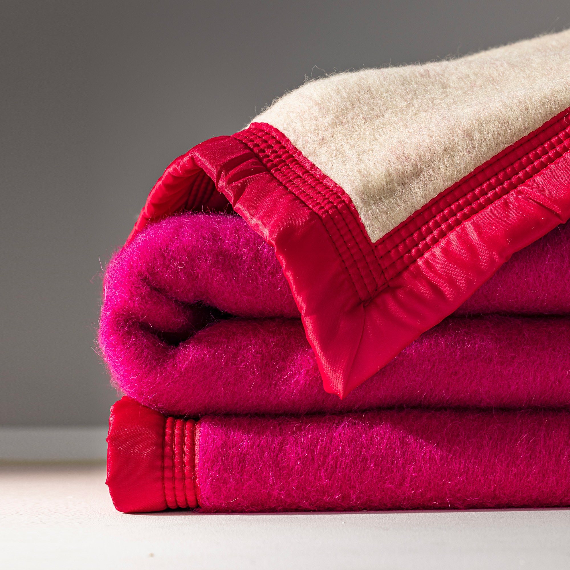 Couverture bicolore laine 800g/m2 - Couverture 2 Personnes : 240x300 Cm - Rose - Ourson