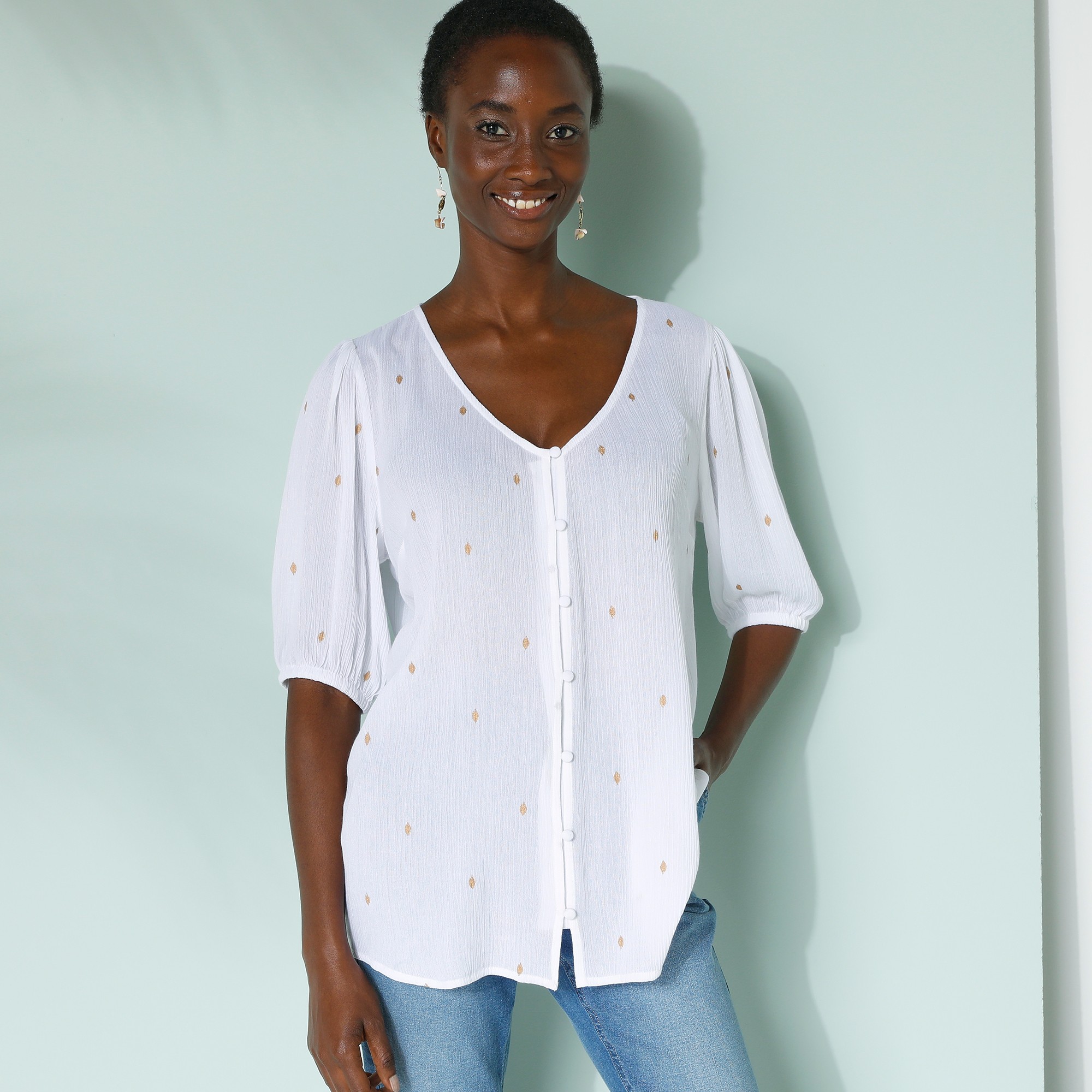 Blouse Imprimé Doré, Crépon - Blancheporte