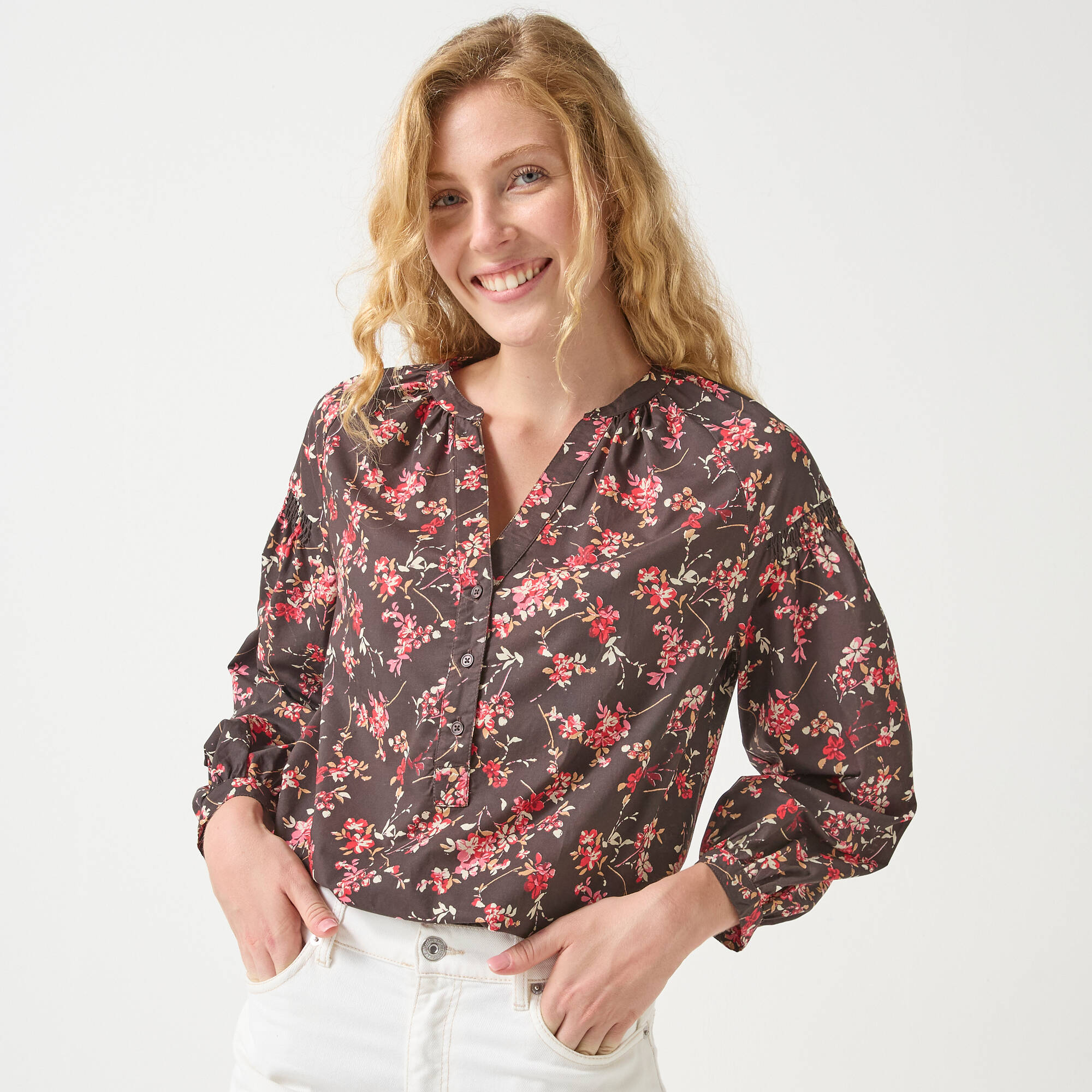 Blouse En Coton Imprimée Fleurs, Manches 7/8 - Blancheporte