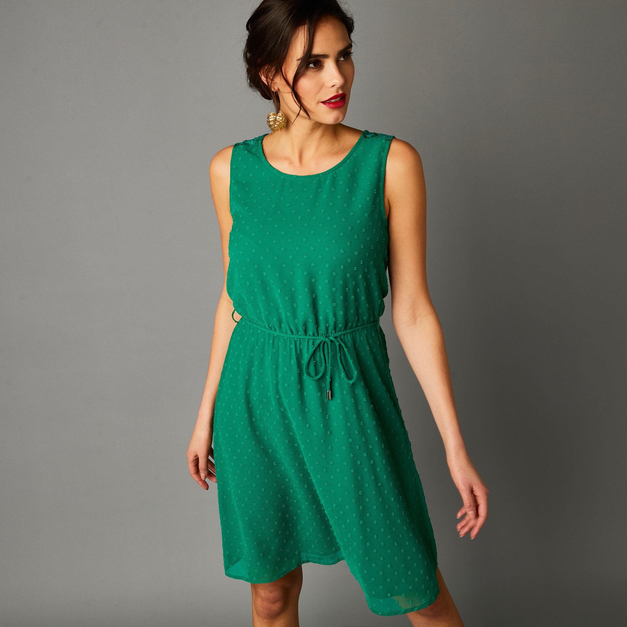 Robe Courte Sans Manches Voile Plumetis Uni Et Dos Dentelle - Blancheporte