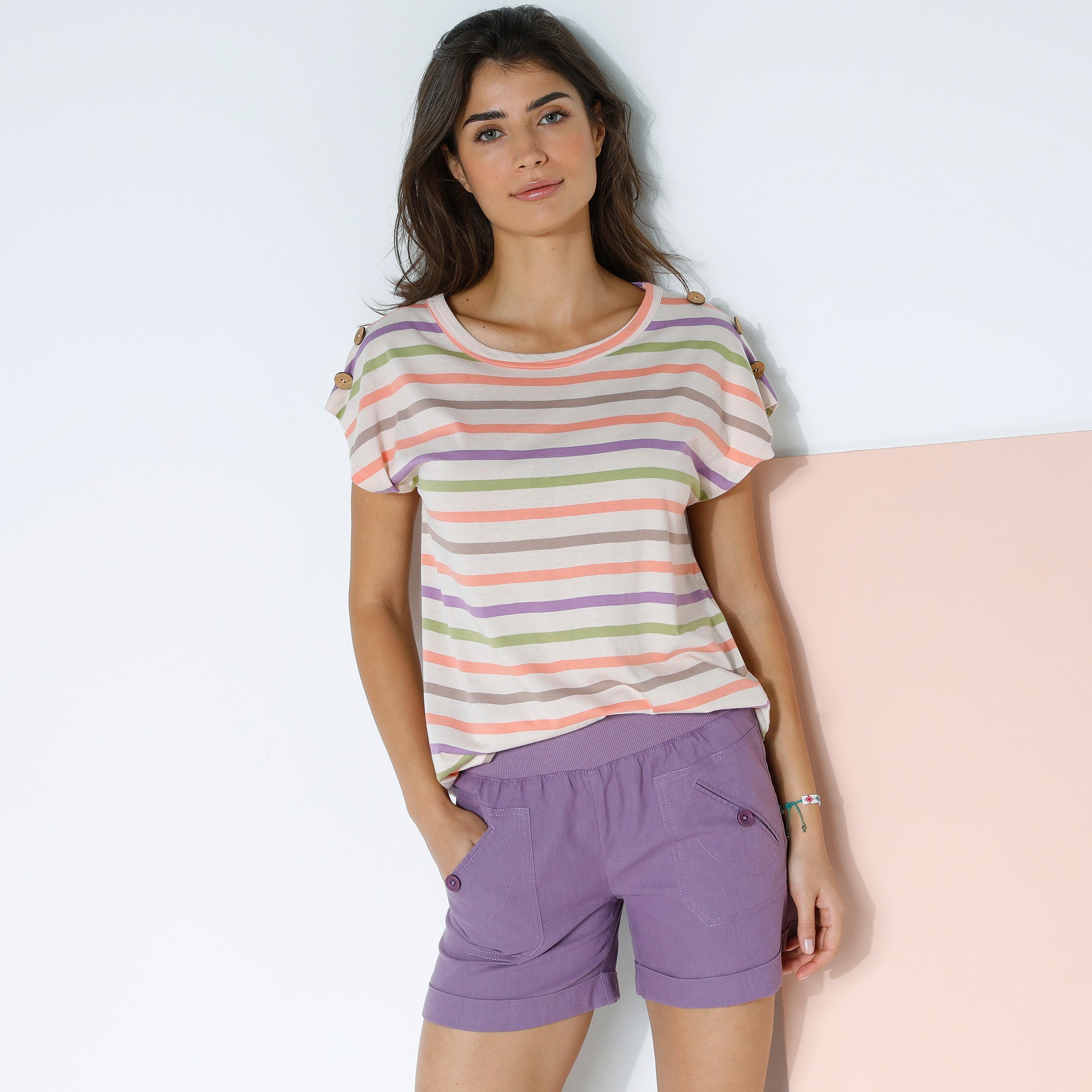 T-shirt Rayé Détail Boutonné Maille Jersey - Blancheporte