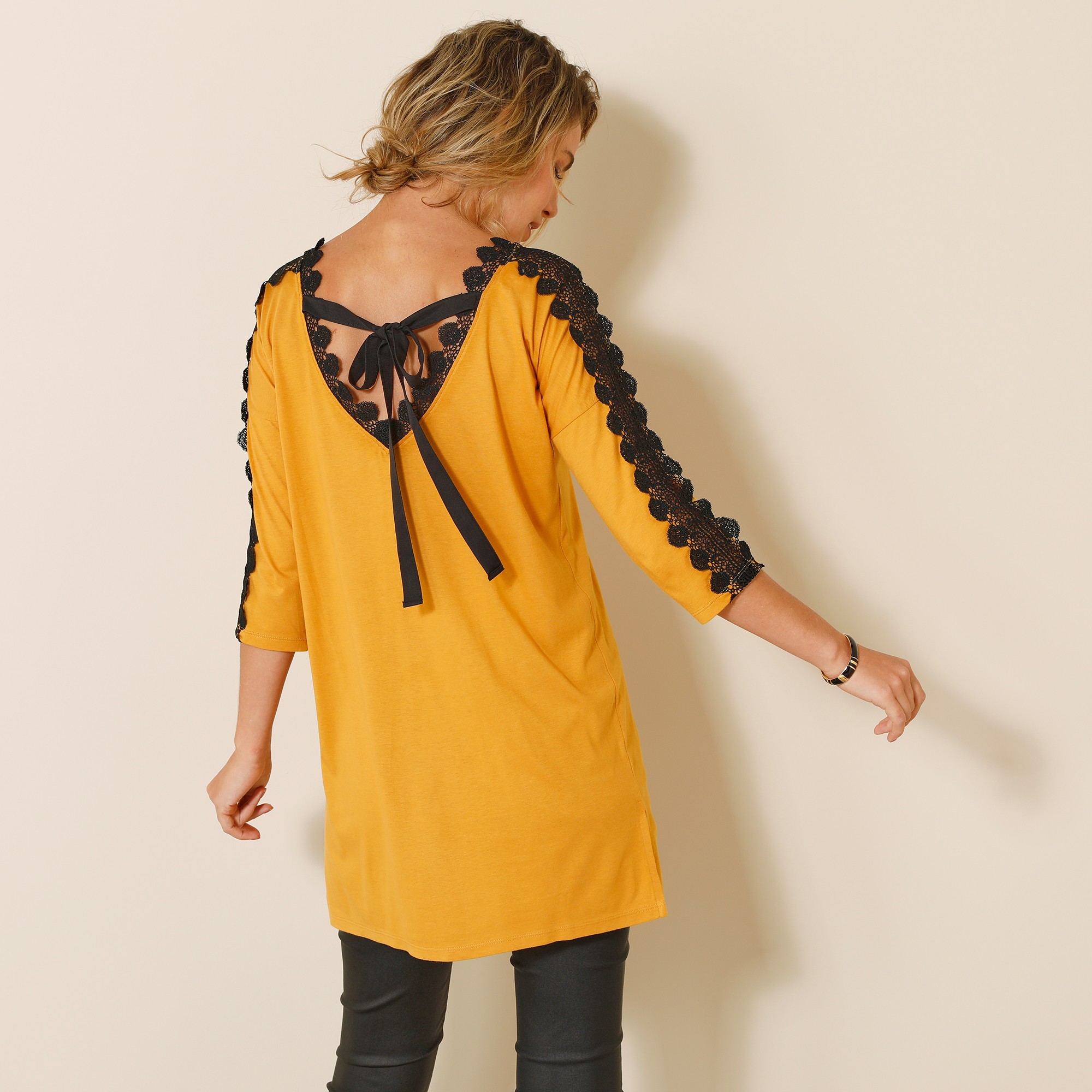 Tunique Dos V Dentelle - Manches 3/4 - Blancheporte