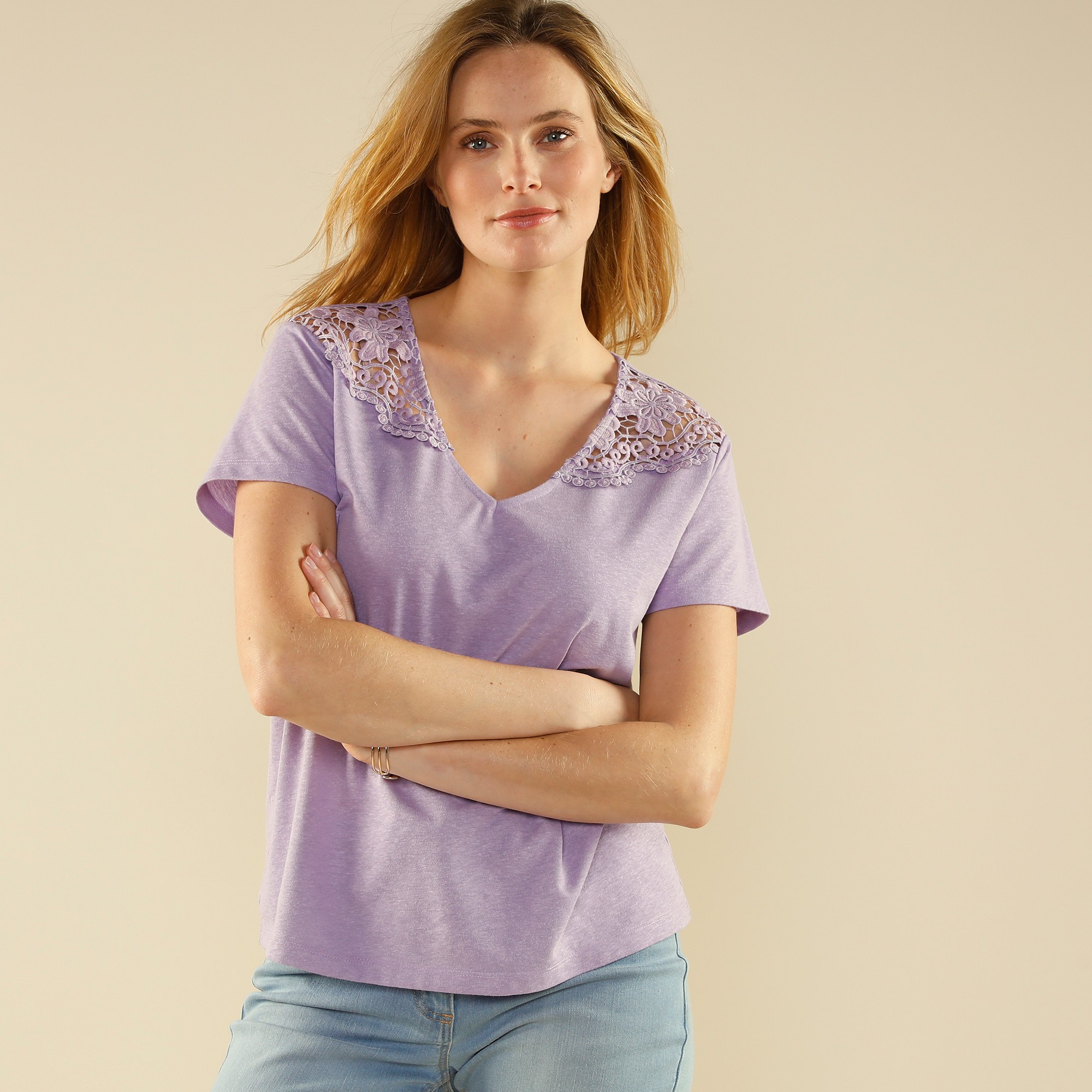 T-shirt Fantaisie Avec Macramé - Blancheporte
