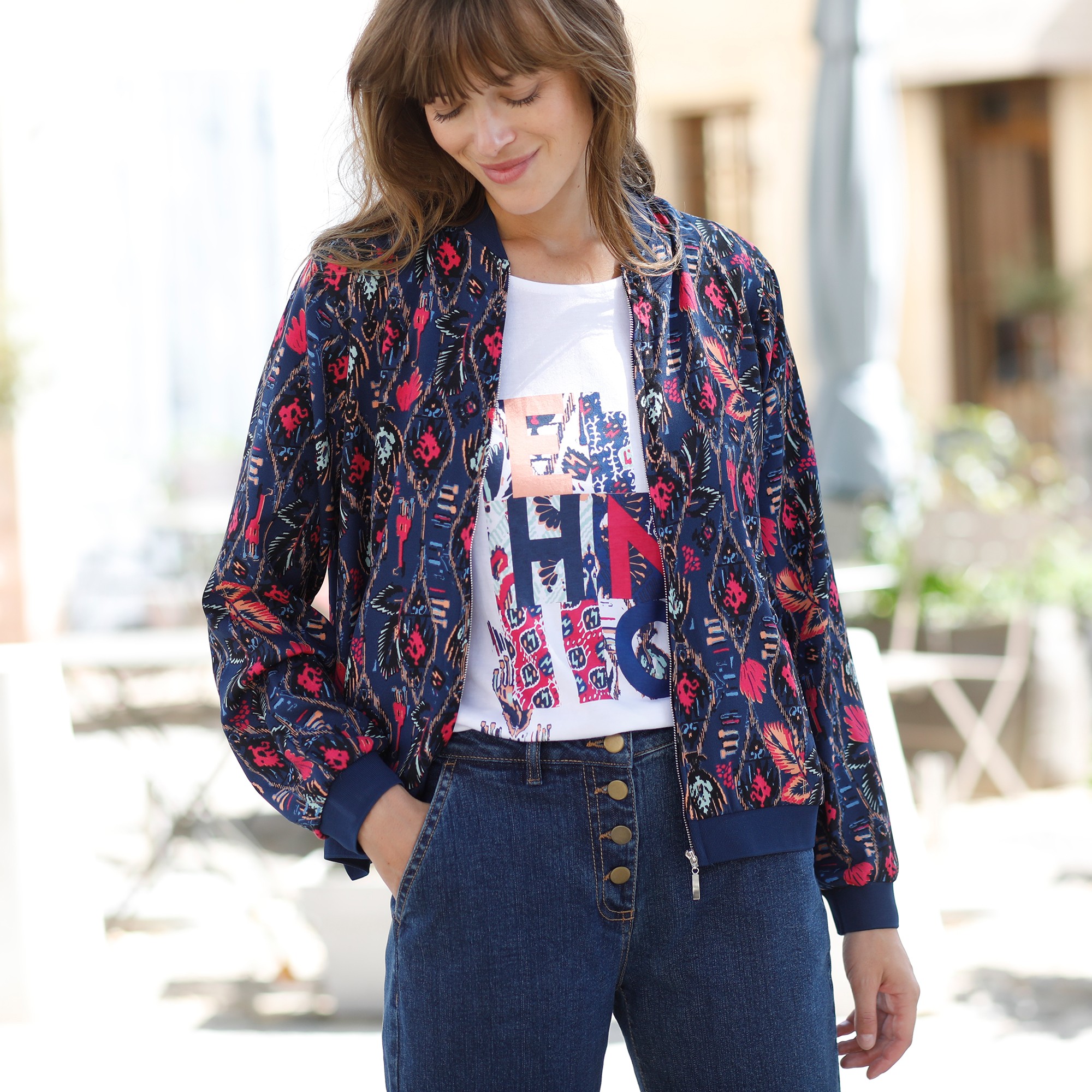 Veste Imprimée Zippée, Crêpe - Blancheporte