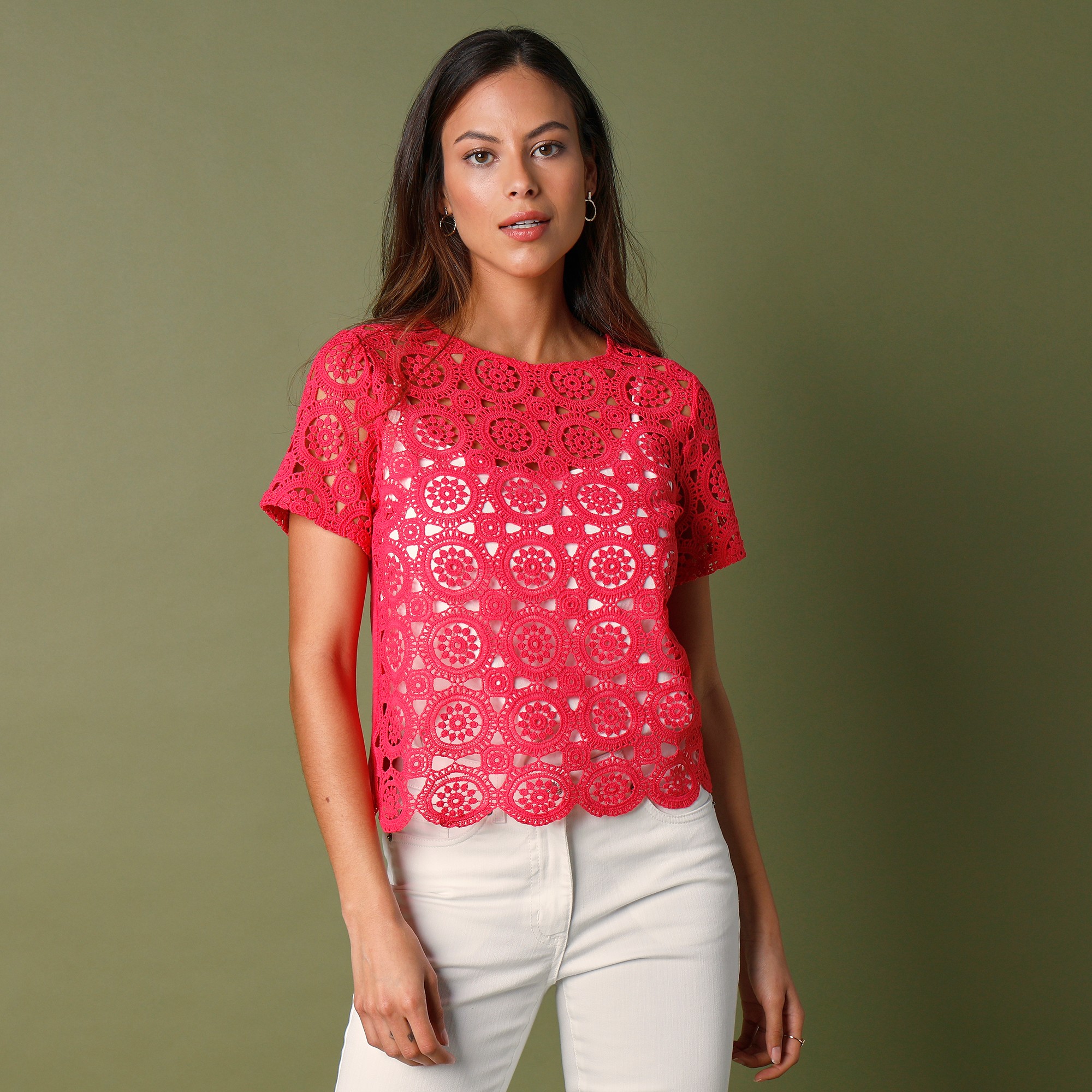 Tee-shirt Macramé Manches Courtes - Blancheporte