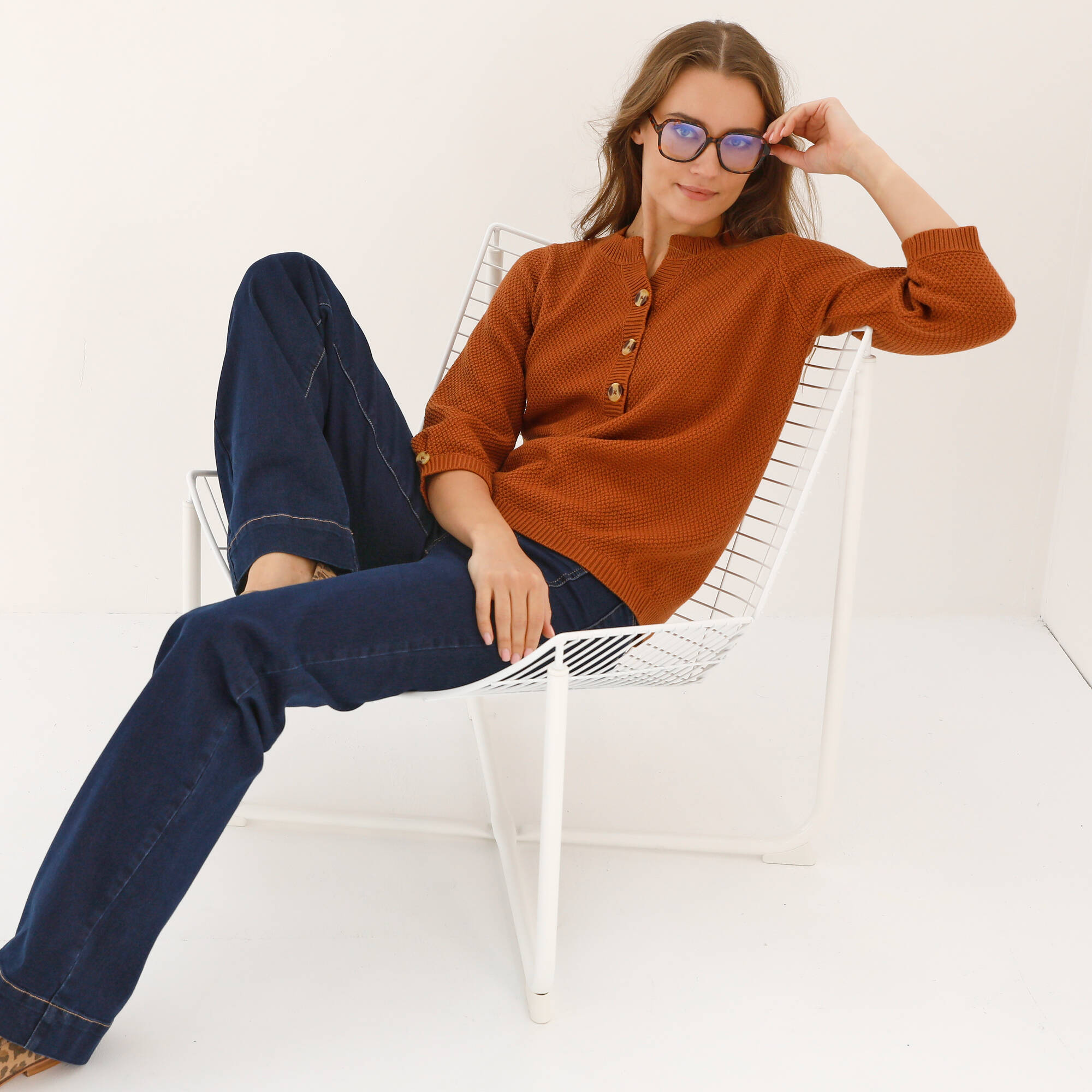 Pull col tunisien manches 34 maille fantaisie - Blancheporte 19 €