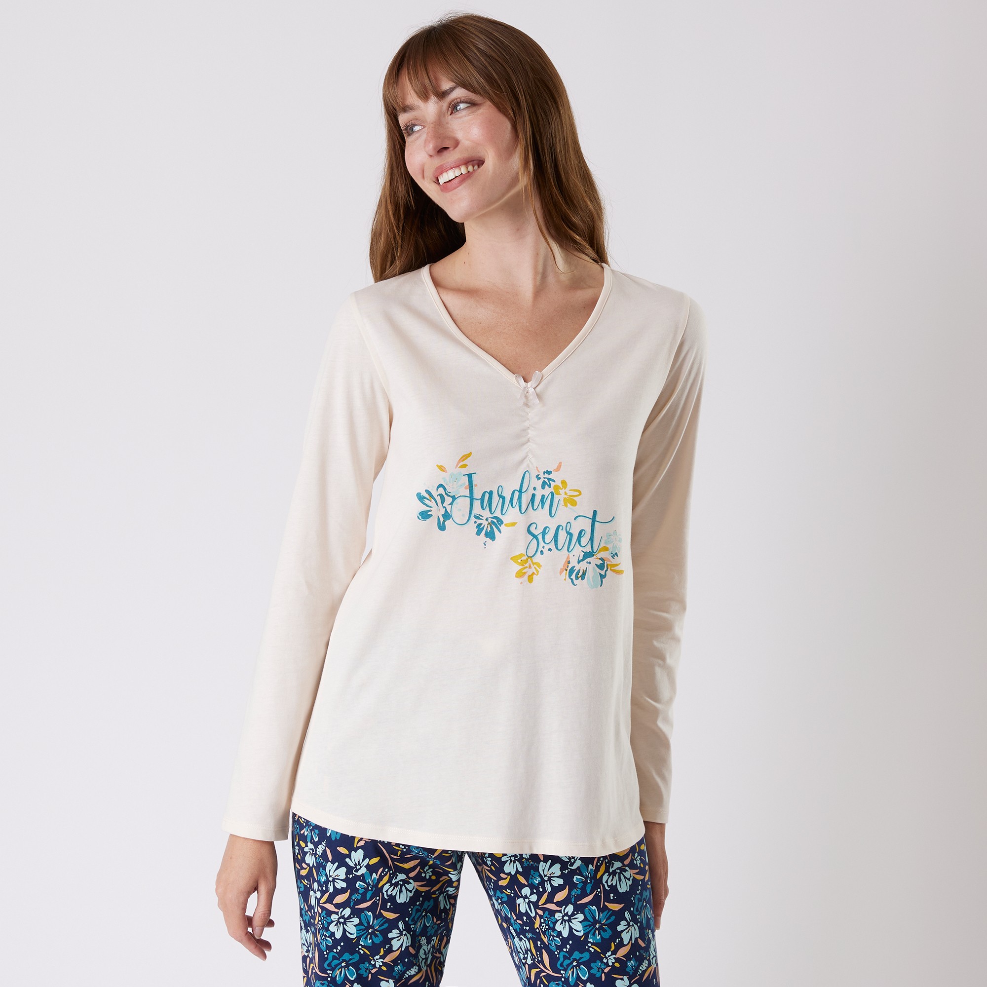 Tee-shirt Pyjama Manches Longues Imprimé Placé jardin Secret - Blancheporte