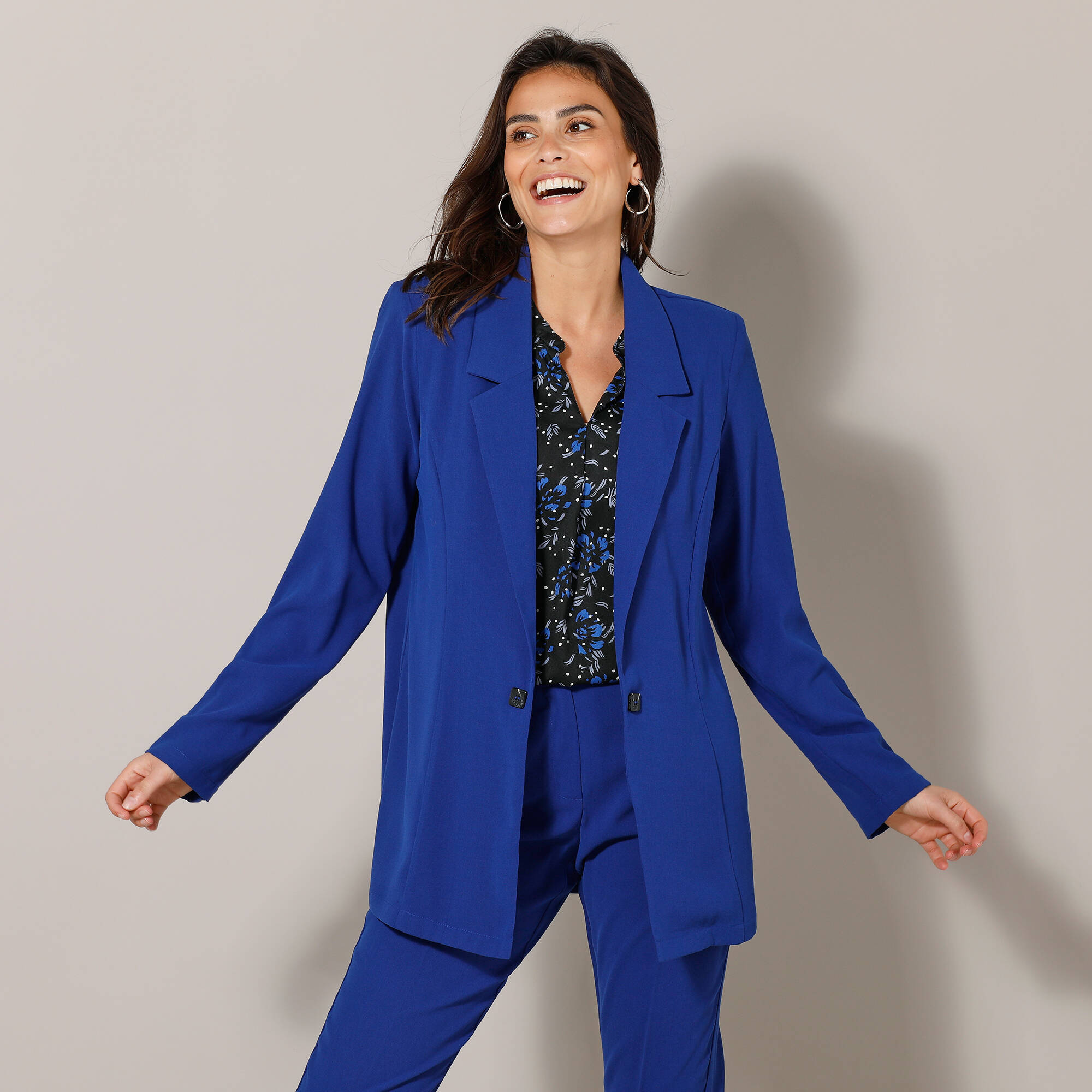 Veste blazer fluide manches longues bleu dur Blancheporte